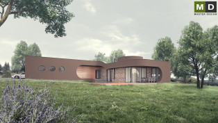 Bungalov ve svahu do L s garáží a plochou střechou - Černošice - hlavní vizualizace