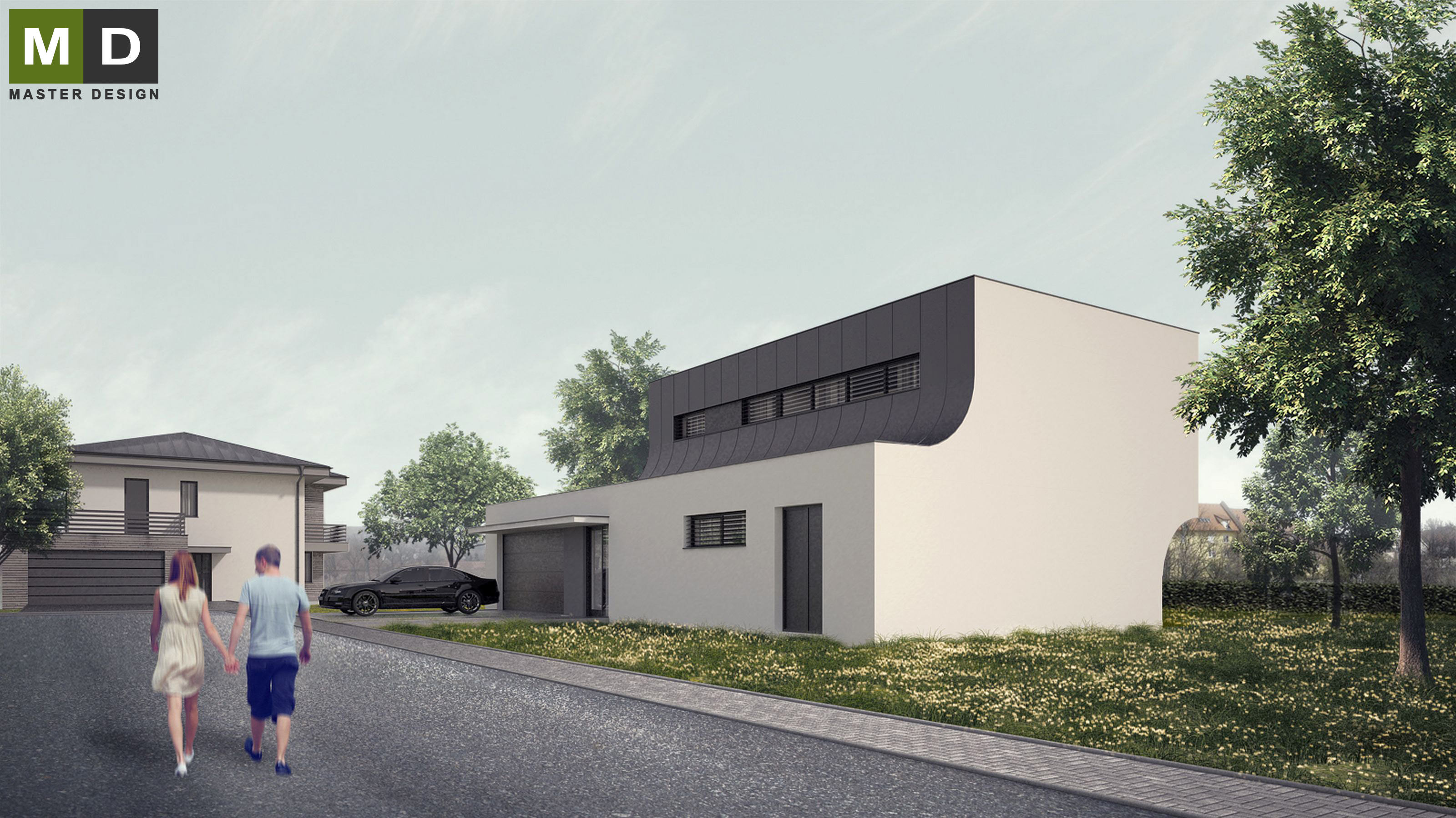 Bílý nízkoenergetický dům s plochou střechouPraha Dolní Chabry - vizualizace2 Bílý nízkoenergetický dům s plochou střechouPraha Dolní Chabry - vizualizace2