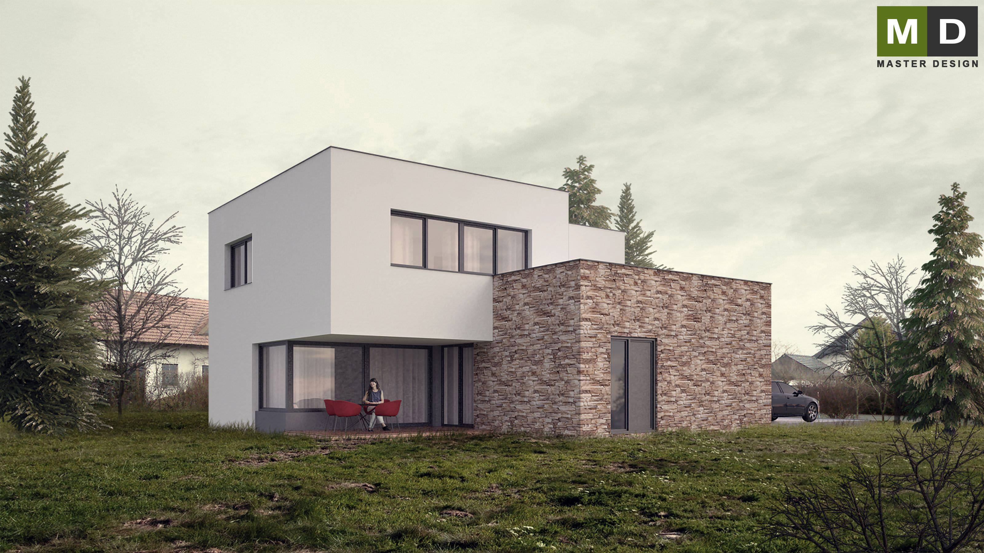 Economic L-shaped house with a flat roof - Praha Dolní Břežany - preview