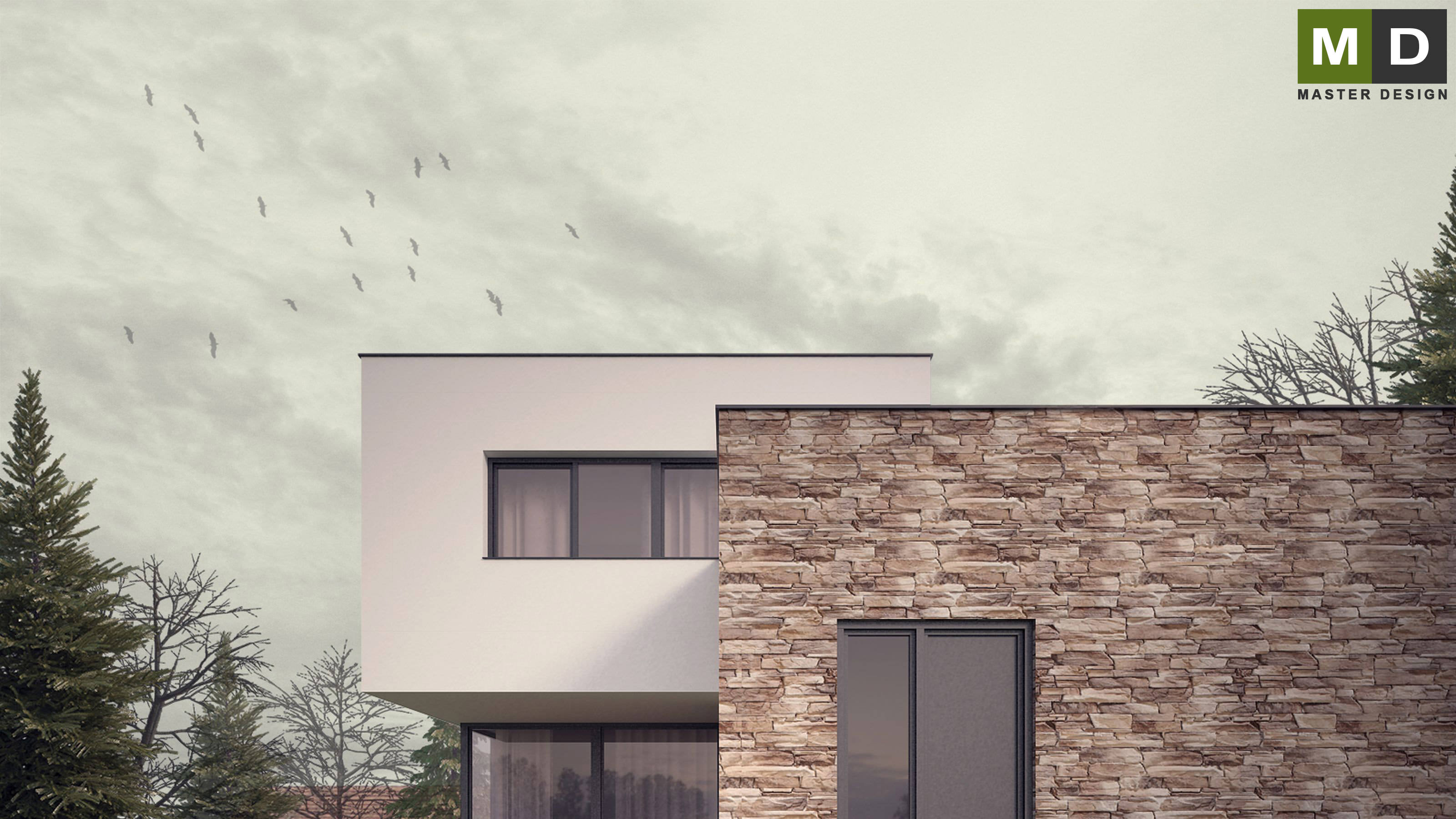 Economic L-shaped house with a flat roofPraha Dolní Břežany - visualisation4 Economic L-shaped house with a flat roofPraha Dolní Břežany - visualisation4