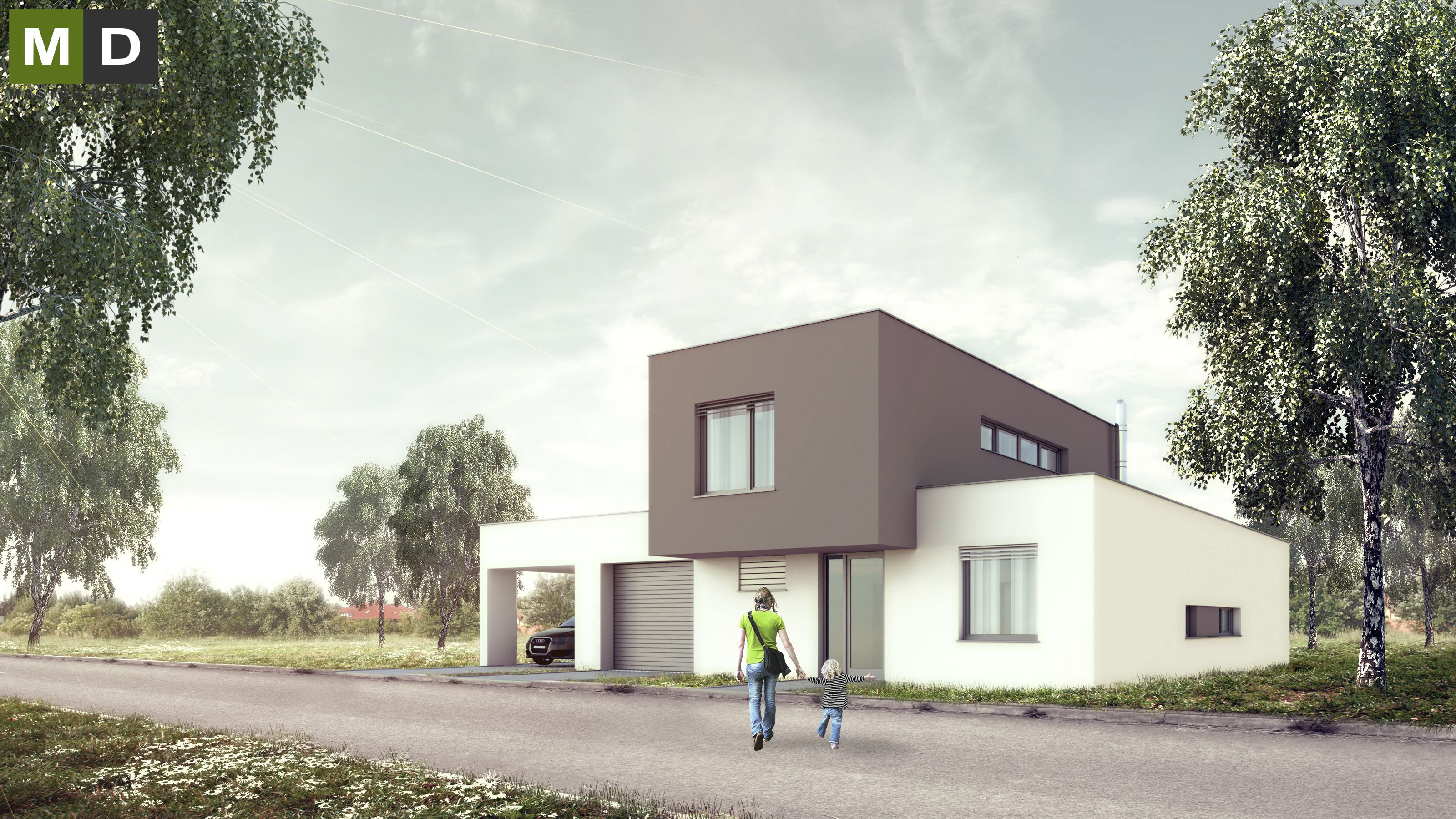 Two-storey low-energy house with a large covered terracePraha Čestlice - visualisation3
