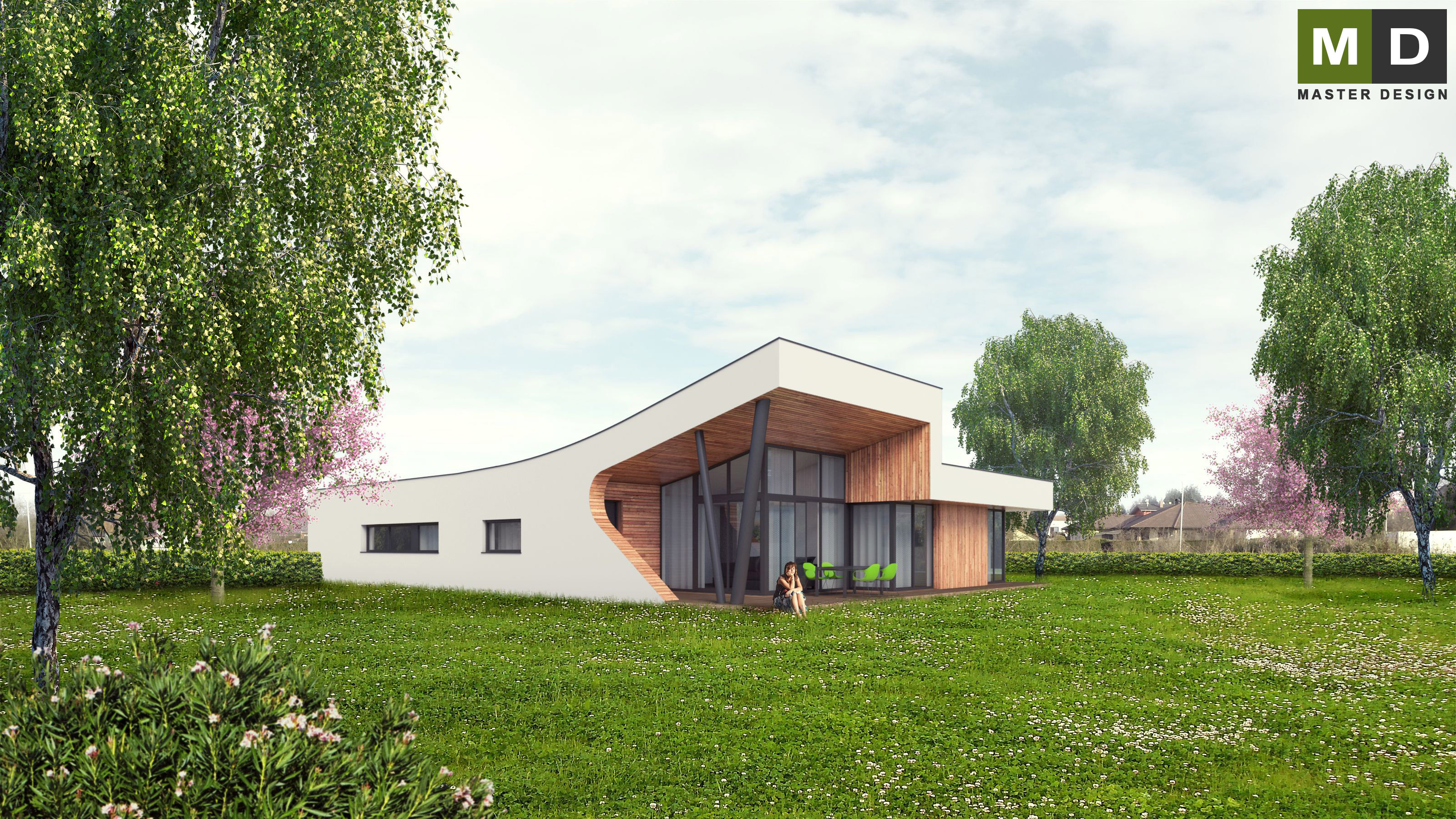 Bungalov s vyvýšeným obývacím pokojem a velkou terasou - Staré Hodějovice - hlavní vizualizace Bungalov s vyvýšeným obývacím pokojem a velkou terasou - Staré Hodějovice - hlavní vizualizace