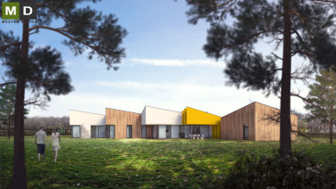 Netradiční designový bungalov ve tvaru stromu v blízkosti borovicového lesa - Krmelín - hlavní vizualizace