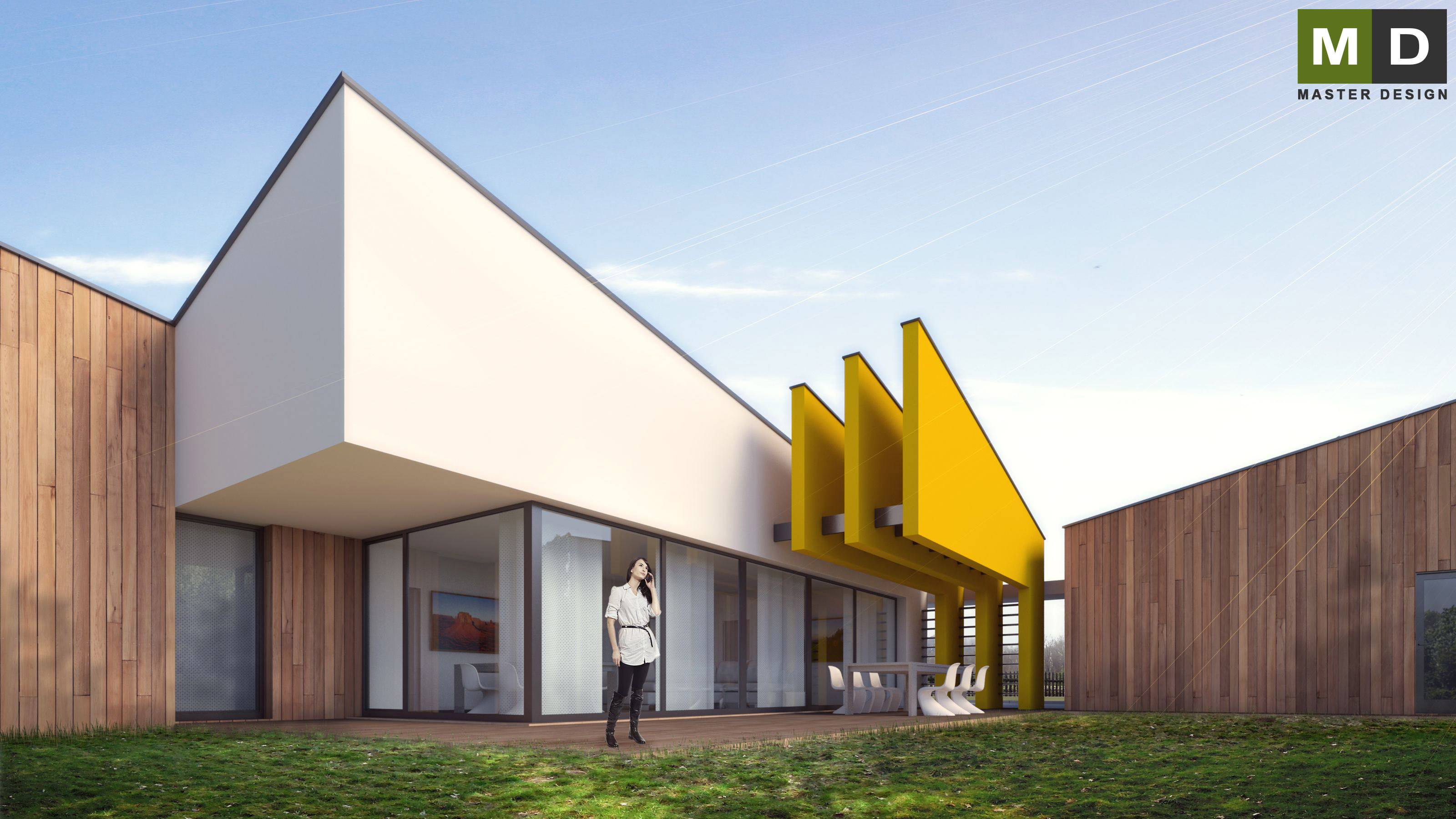 Netradiční designový bungalov ve tvaru stromu v blízkosti borovicového lesaKrmelín - vizualizace4
