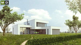 Atypický dům do L se zastřešeným stáním a velkým prosklením - Praha Čestlice - hlavní vizualizace
