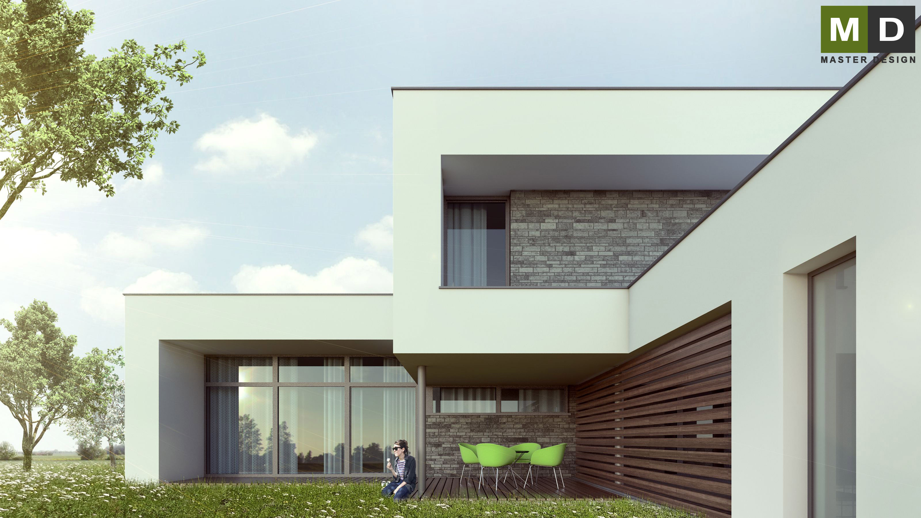 Atypical L-shaped house with covered parking and a large glassPraha Čestlice - visualisation4 Atypical L-shaped house with covered parking and a large glassPraha Čestlice - visualisation4
