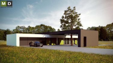 Nízkoenergetický bungalov do T s plochou střechou a bazénem - Kolín - hlavní vizualizace