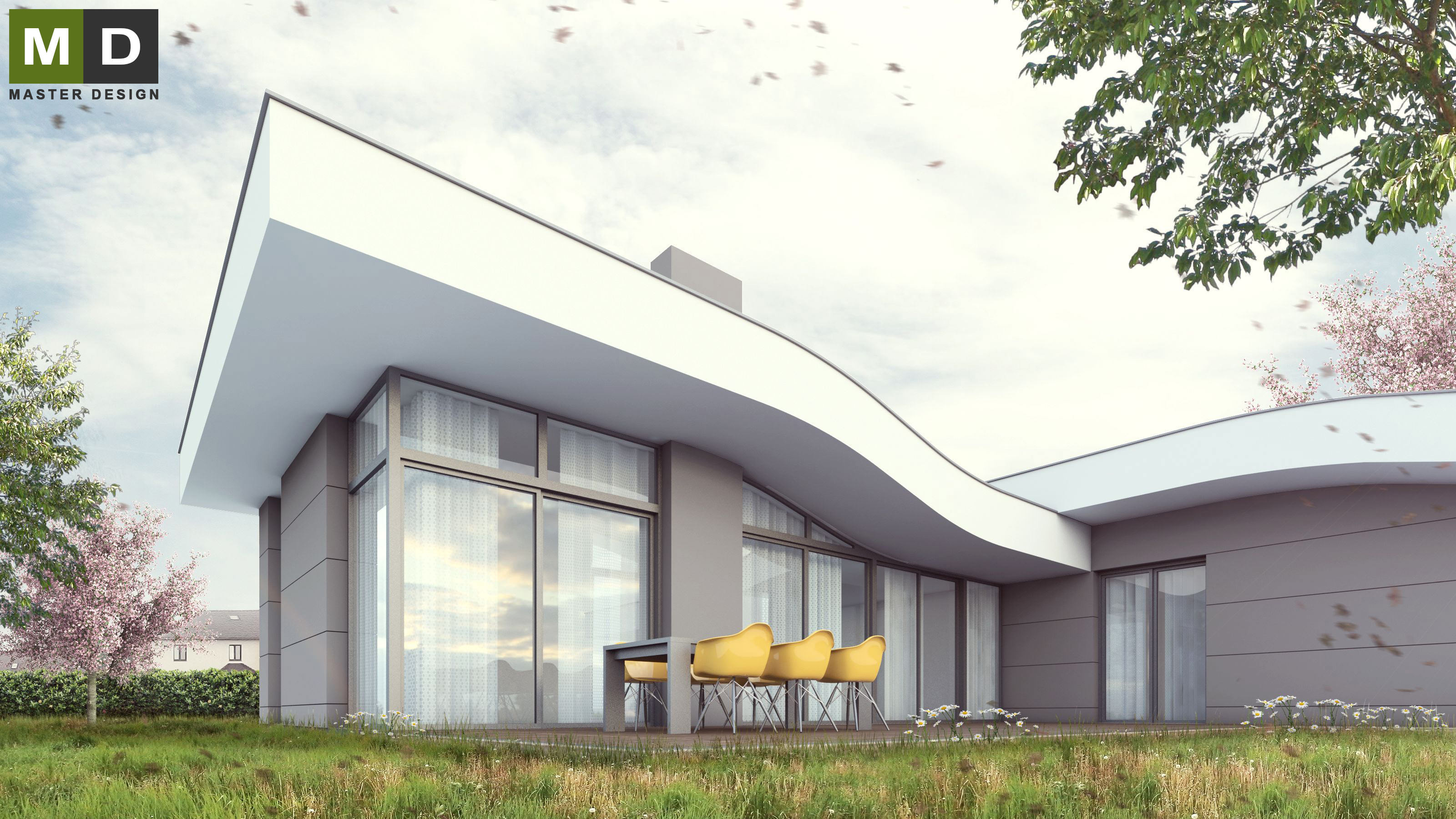 Dřevostavba bungalovu do L s šedým obklademStránčice - vizualizace4 Dřevostavba bungalovu do L s šedým obklademStránčice - vizualizace4