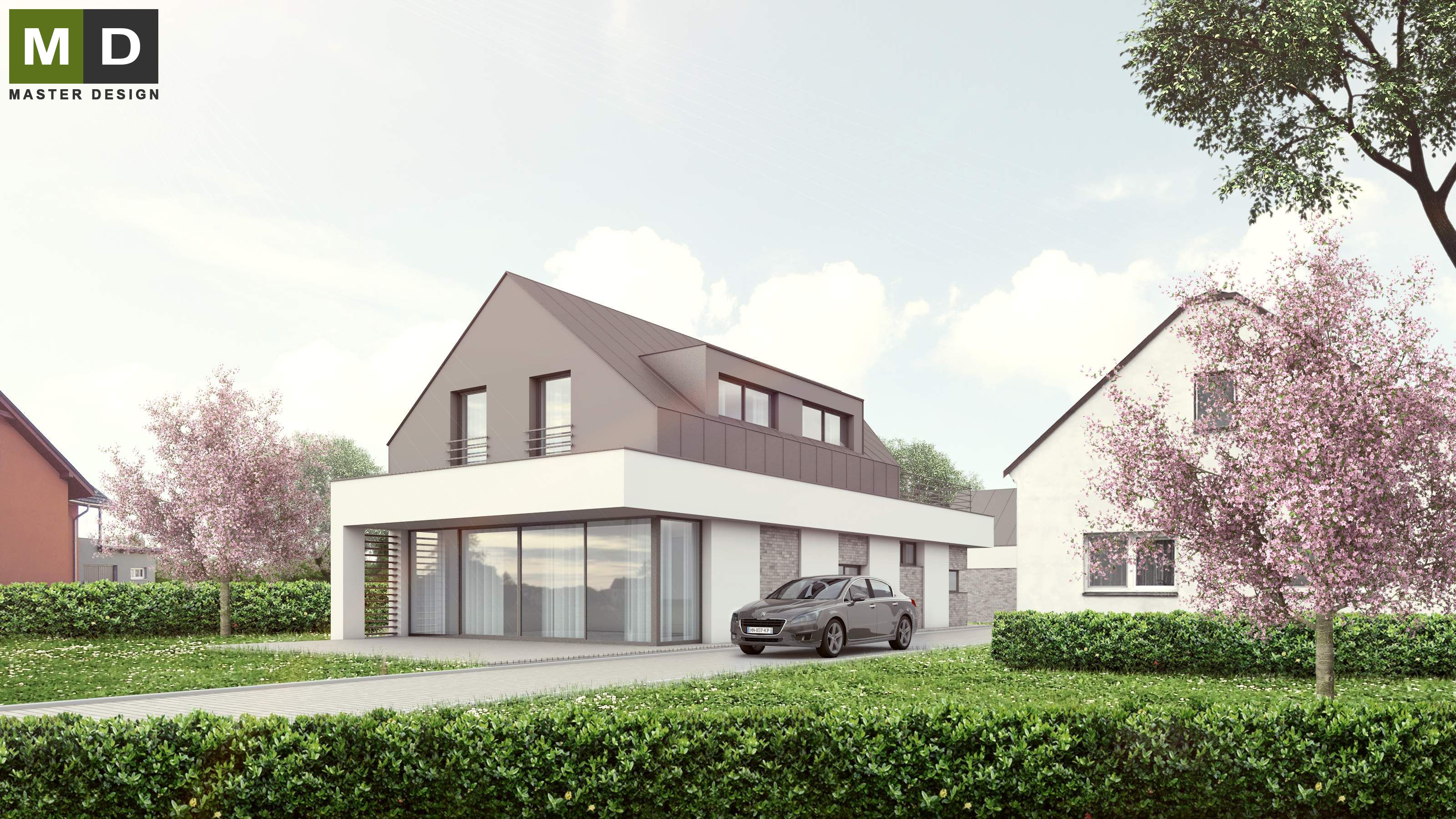 Economic atypical house on a narrow plot of land with a flat roofKylešovice u Opavy - visualisation2 Economic atypical house on a narrow plot of land with a flat roofKylešovice u Opavy - visualisation2