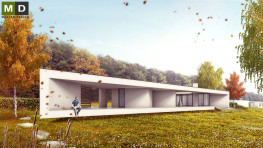 Přízemní bílý bungalov ve tvaru trojúhelníku - Šenov - hlavní vizualizace