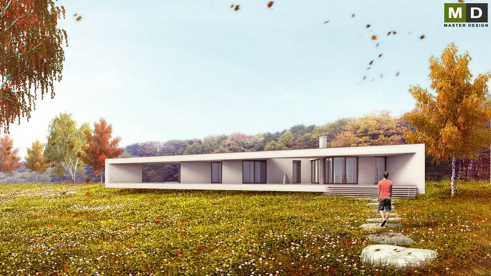 Přízemní bílý bungalov ve tvaru trojúhelníkuŠenov - vizualizace3 Přízemní bílý bungalov ve tvaru trojúhelníkuŠenov - vizualizace3