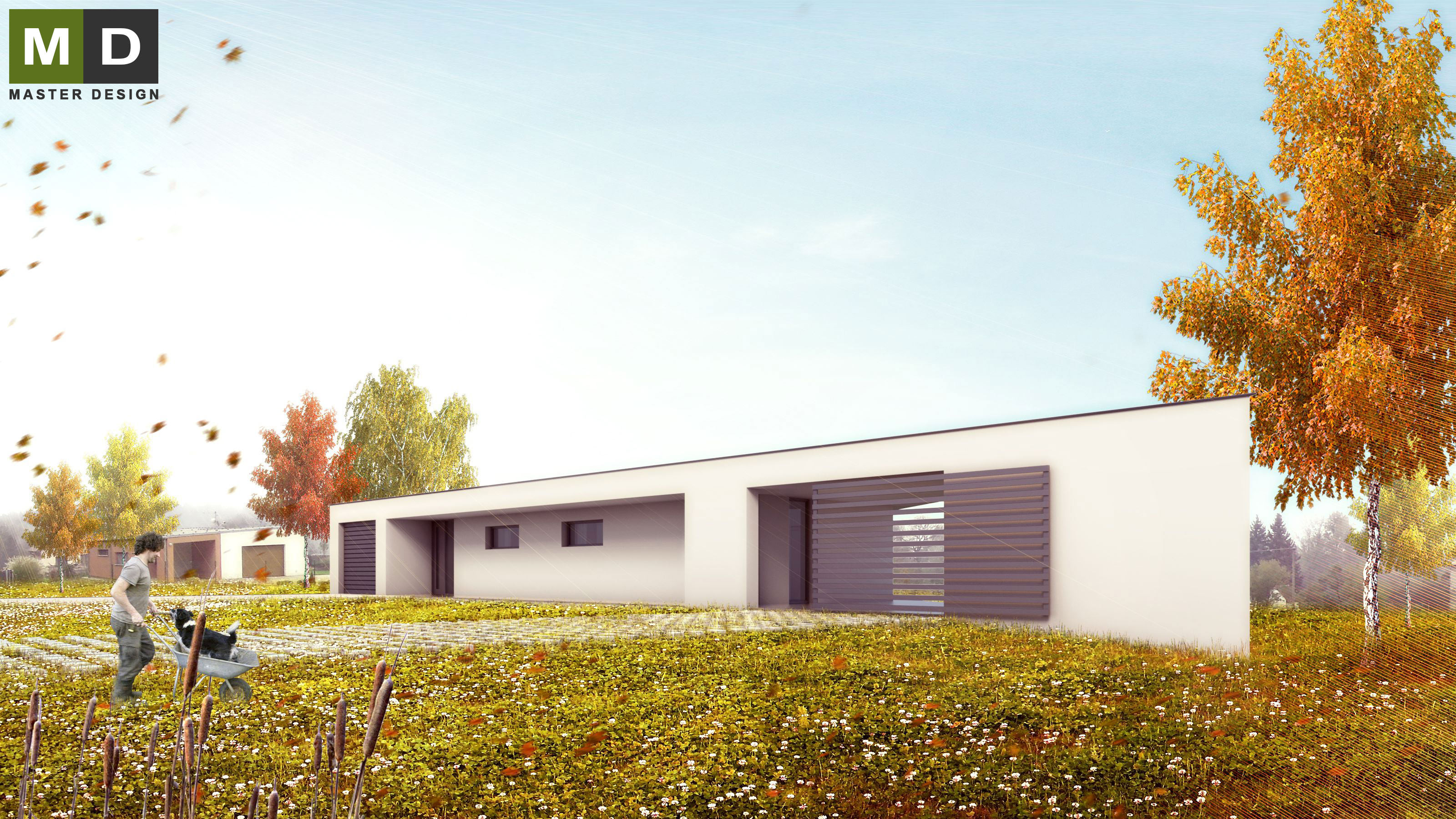 Přízemní bílý bungalov ve tvaru trojúhelníkuŠenov - vizualizace4 Přízemní bílý bungalov ve tvaru trojúhelníkuŠenov - vizualizace4
