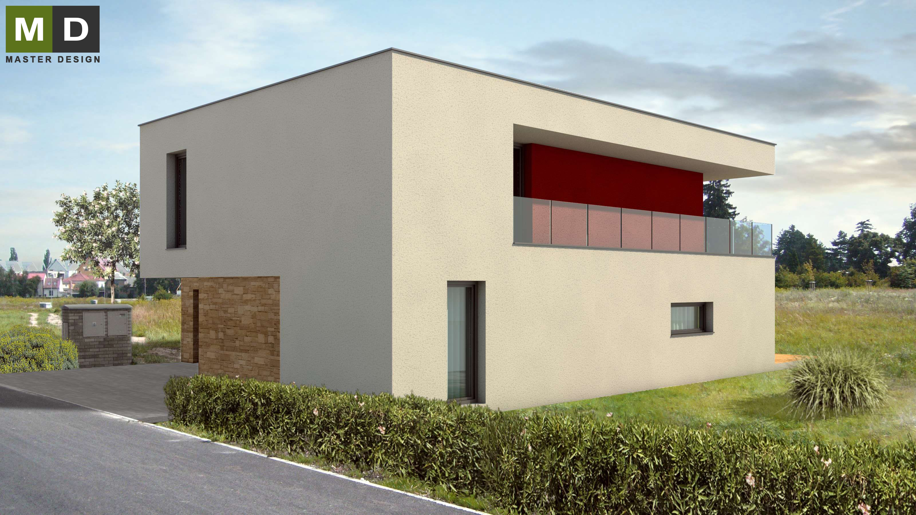 Modern low-energy detached house with stone facingStará Boleslav - visualisation2 Modern low-energy detached house with stone facingStará Boleslav - visualisation2