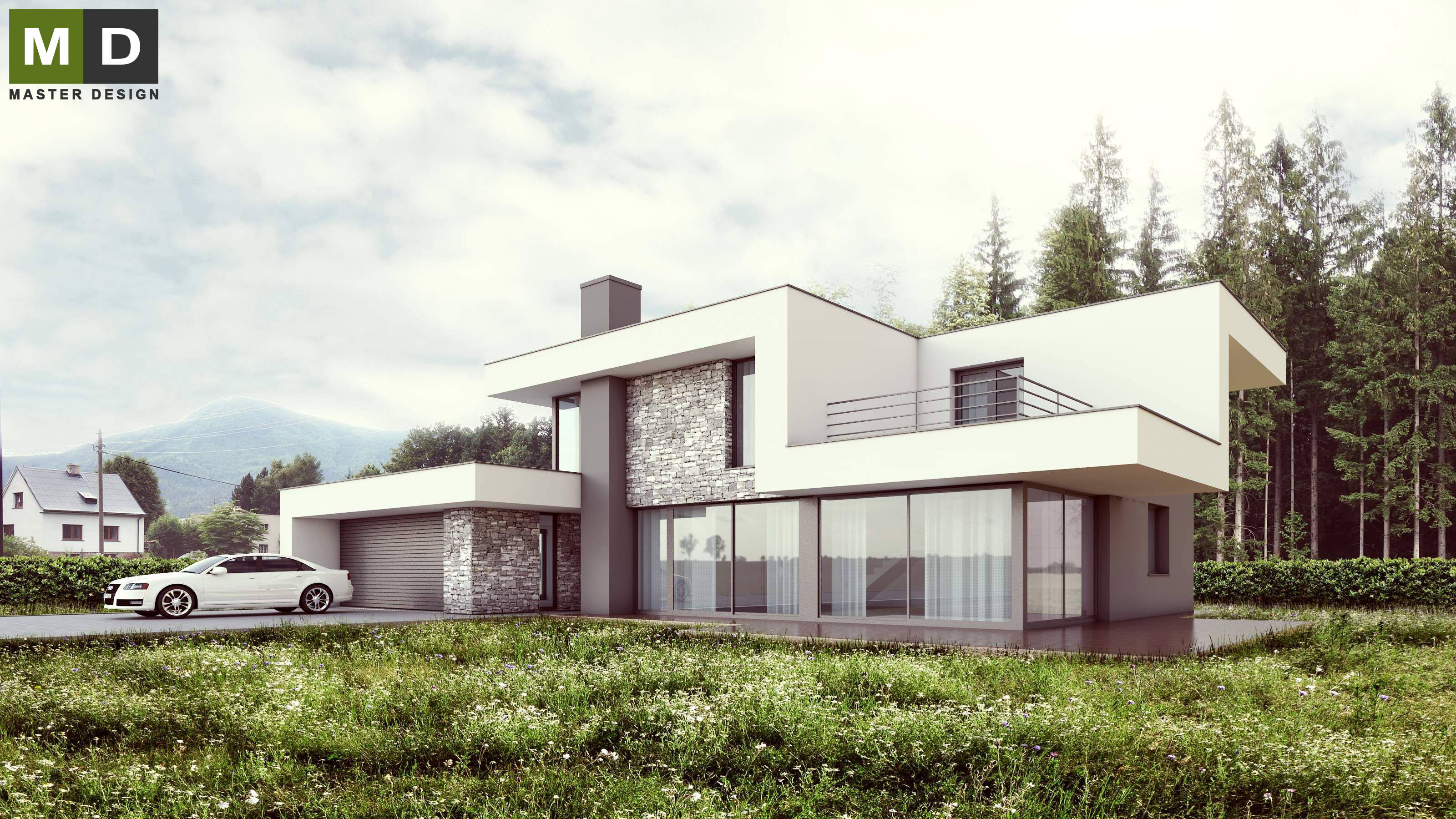 Luxusní nízkoenergetický dům pro rybáře u golfového hřiště s kamenným obkladem - Čeladná - hlavní vizualizace Luxusní nízkoenergetický dům pro rybáře u golfového hřiště s kamenným obkladem - Čeladná - hlavní vizualizace