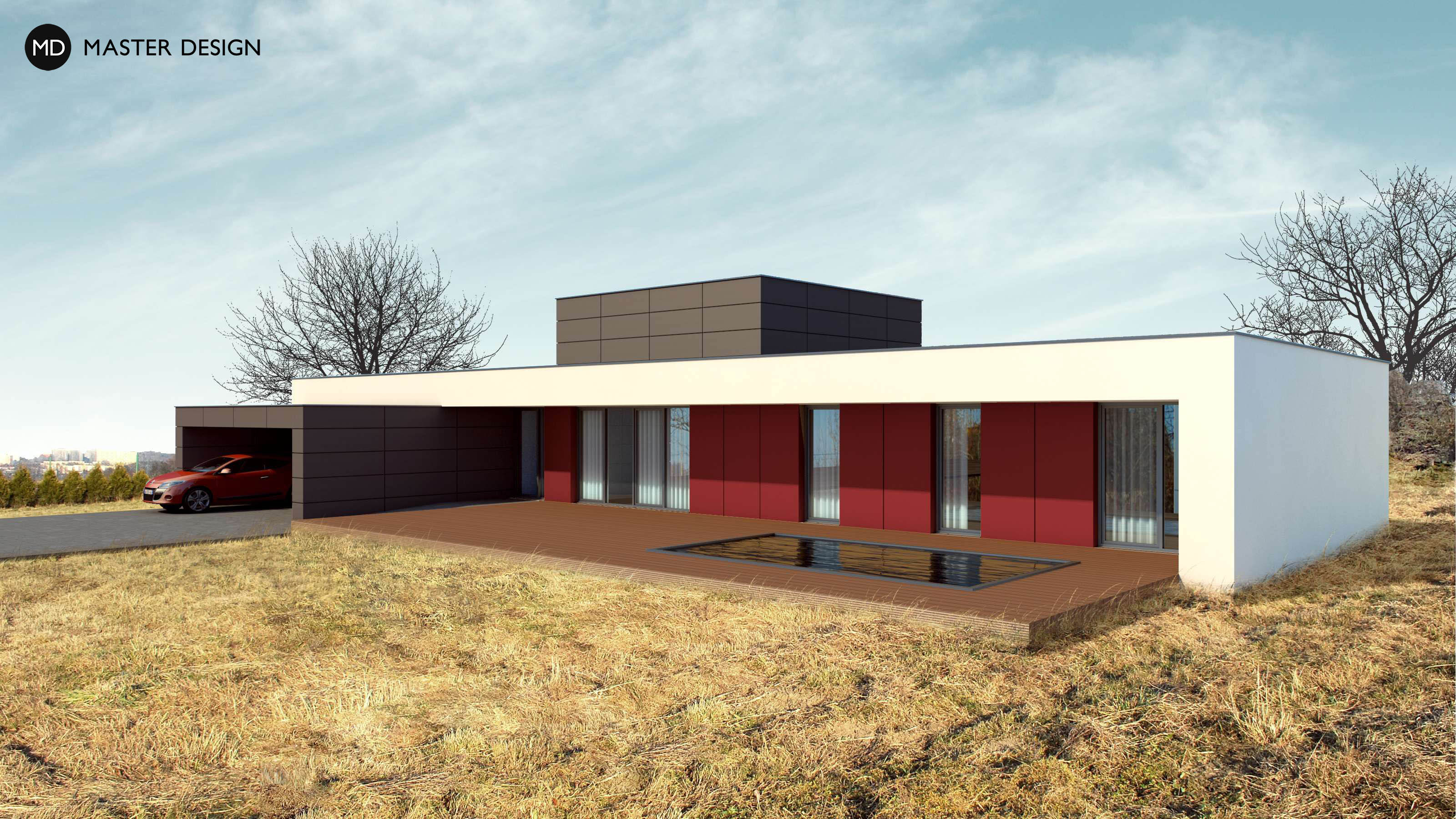 Luxusní nízkoenergetický bungalov do L s plochou střechou - Havířov - hlavní vizualizace Luxusní nízkoenergetický bungalov do L s plochou střechou - Havířov - hlavní vizualizace