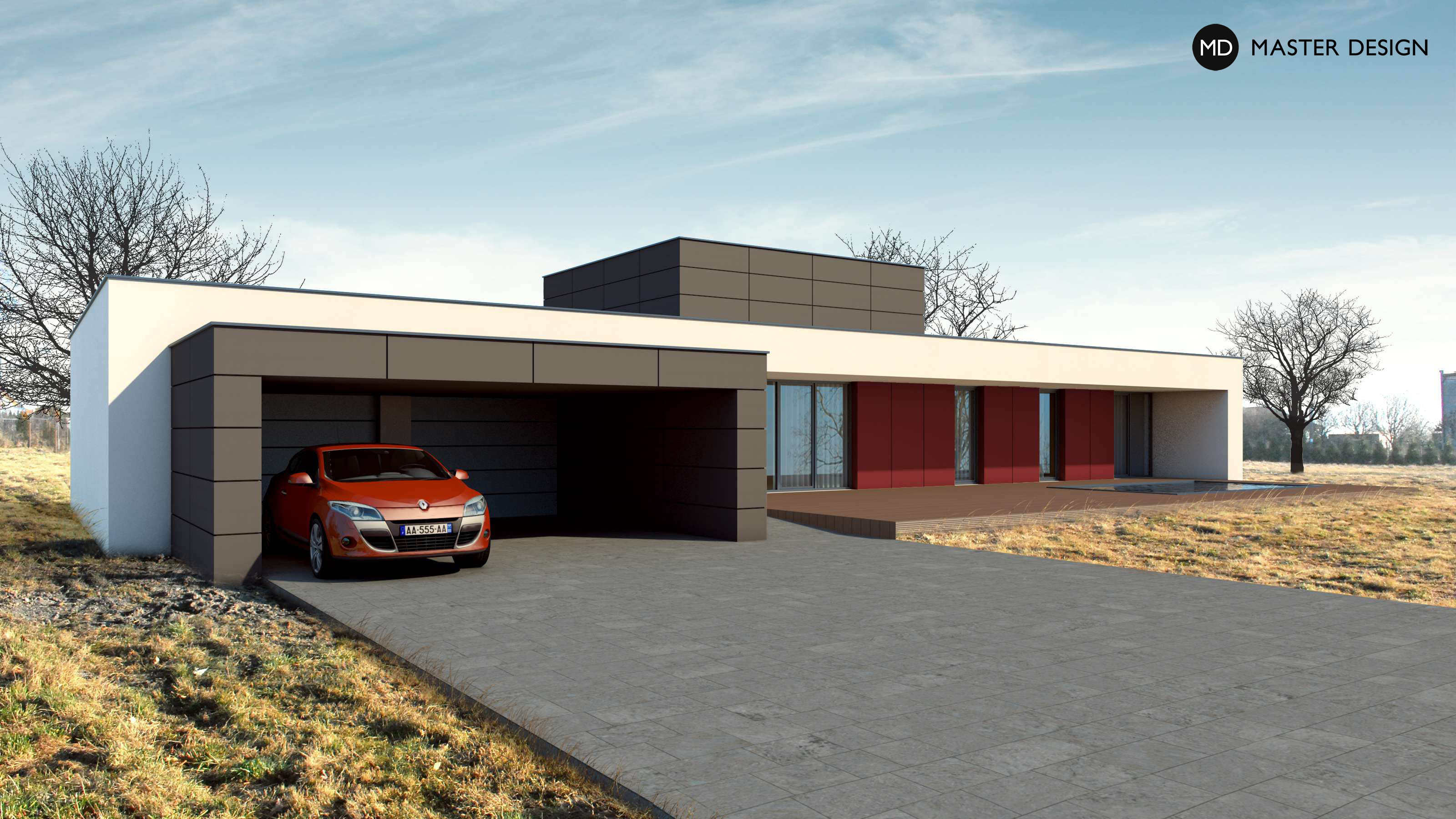 Luxusní nízkoenergetický bungalov do L s plochou střechouHavířov - vizualizace2 Luxusní nízkoenergetický bungalov do L s plochou střechouHavířov - vizualizace2
