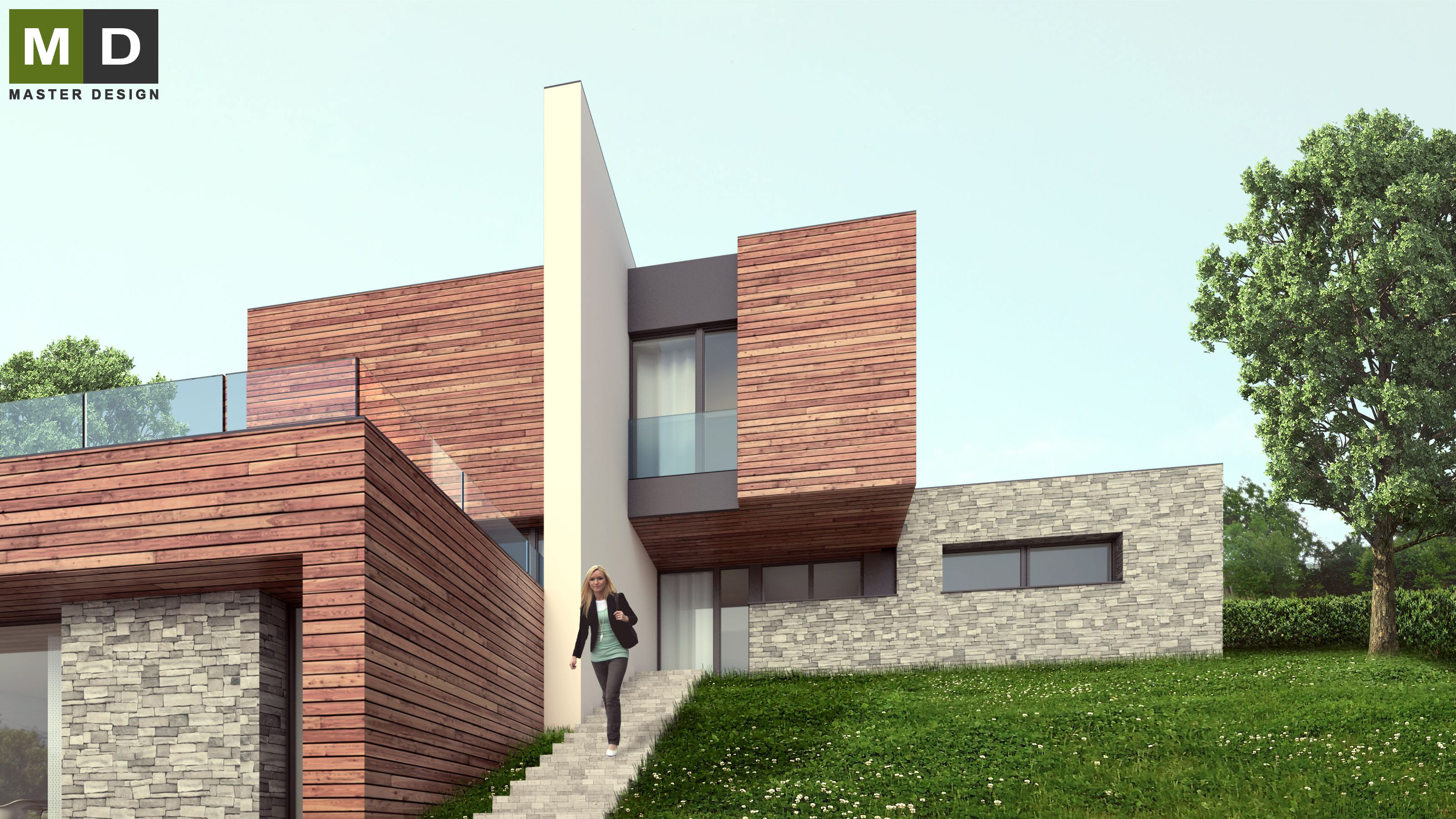 Luxury house on a slope with wood panelingPraha Hloubětín - visualisation3
