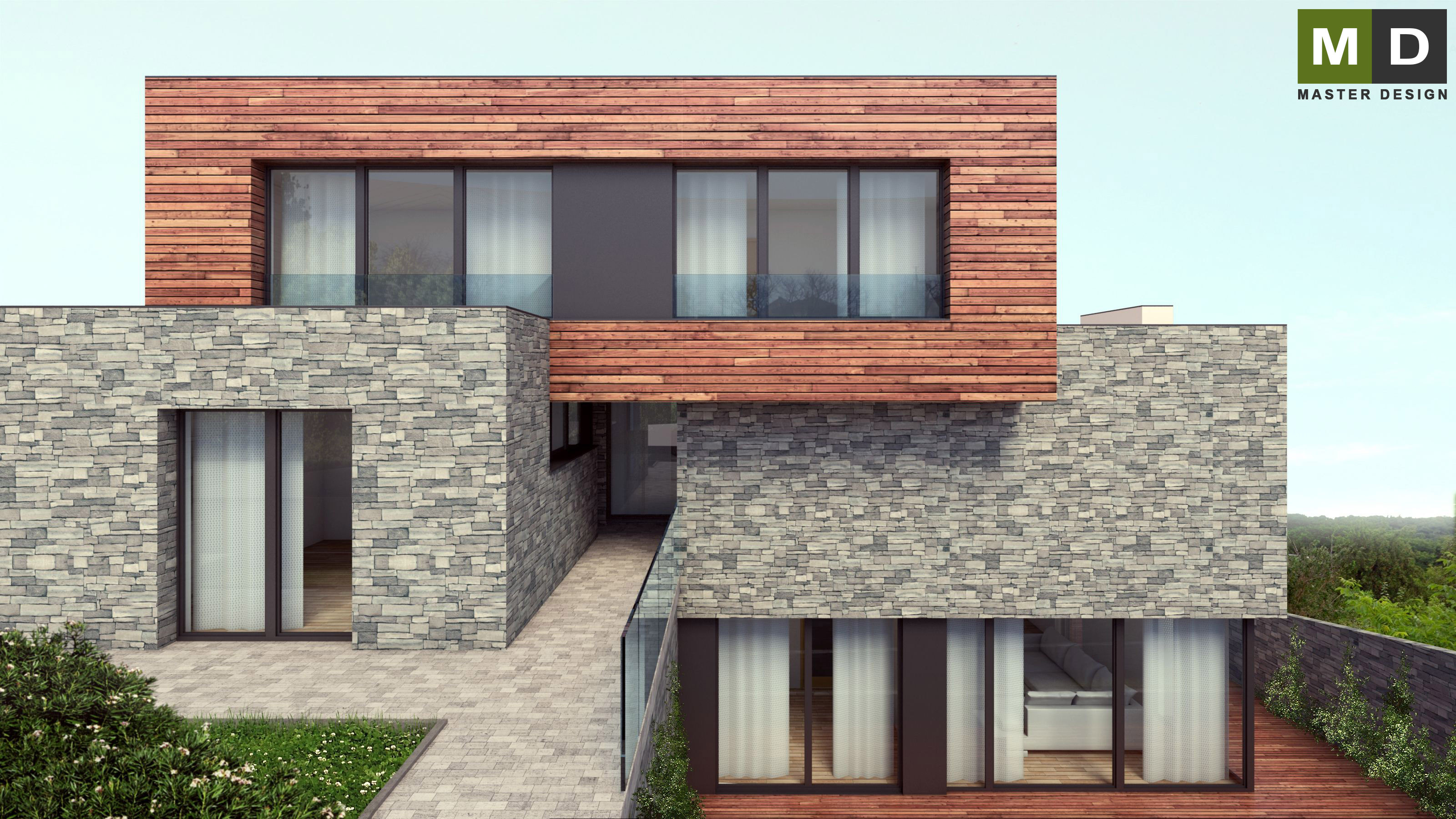 Luxury house on a slope with wood panelingPraha Hloubětín - visualisation4