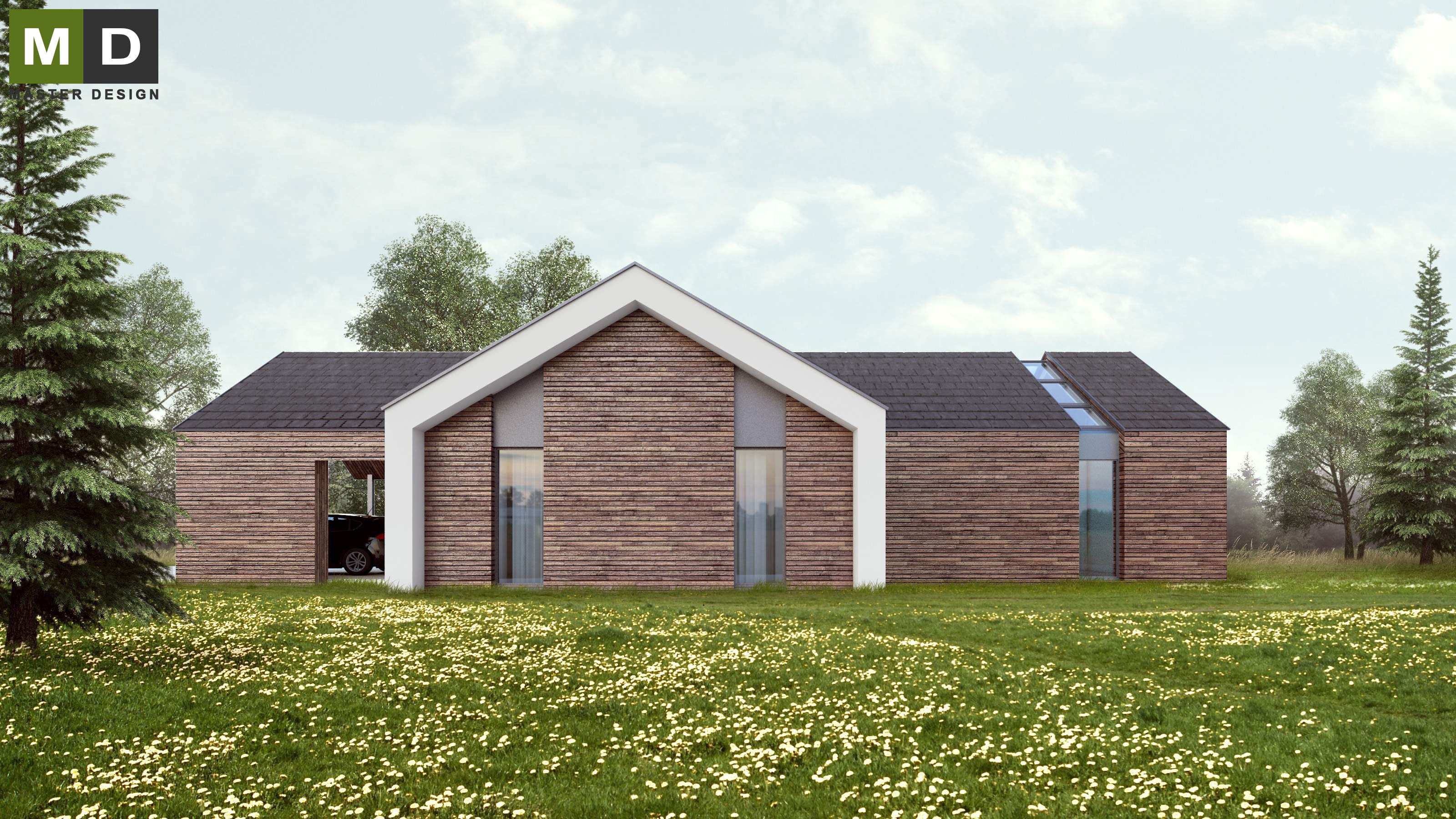 Přízemní bungalov do L s obklady z kamene a dřevaPraha Dolní Chabry - vizualizace3
