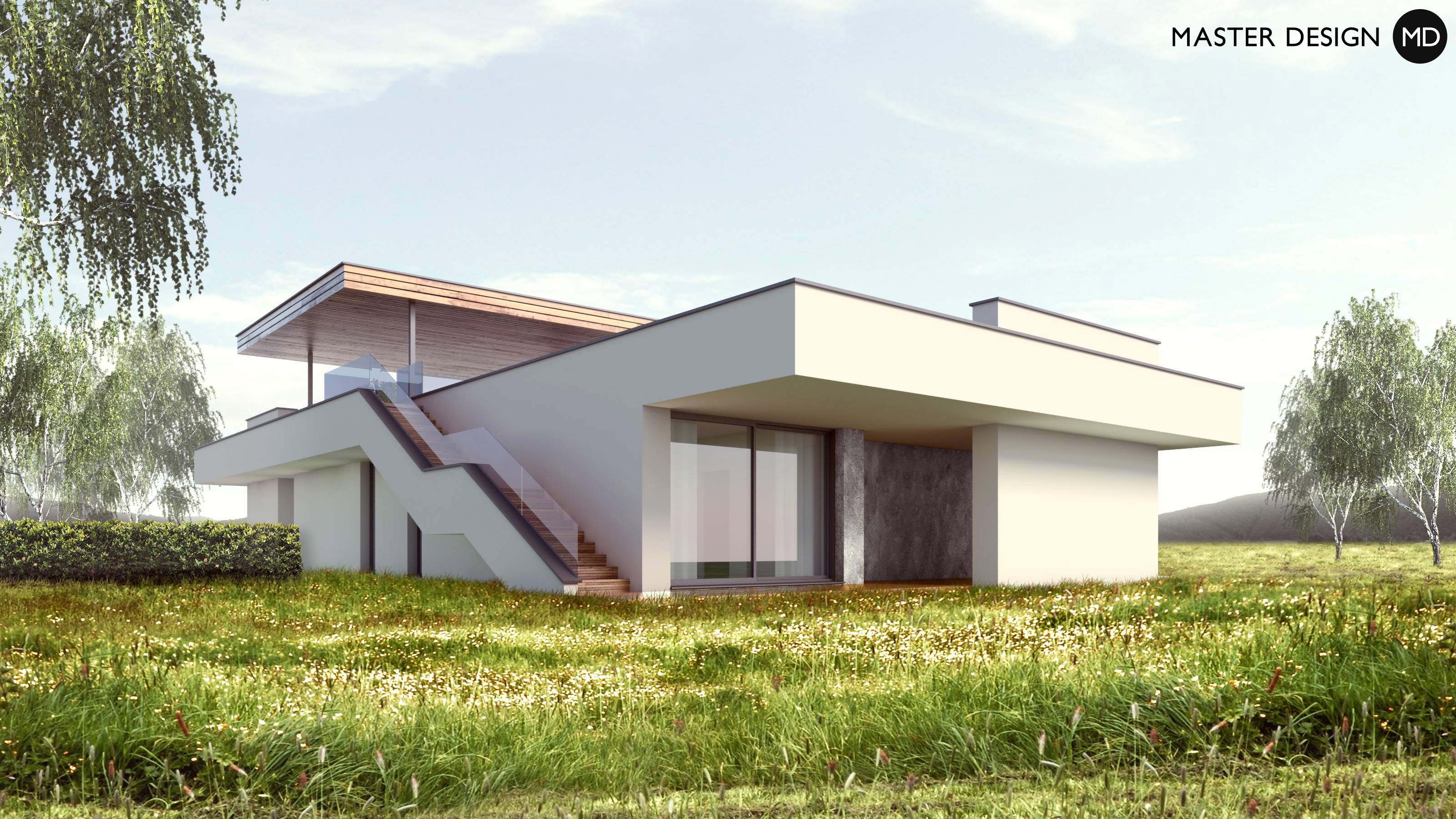 Bungalov ve tvaru L se střešní terasouLevín u Berouna - vizualizace3