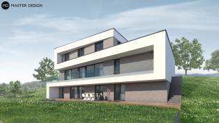 Luxusní třípodlažní dům formovaný okolo hmoty schodiště - Praha Modřany - hlavní vizualizace