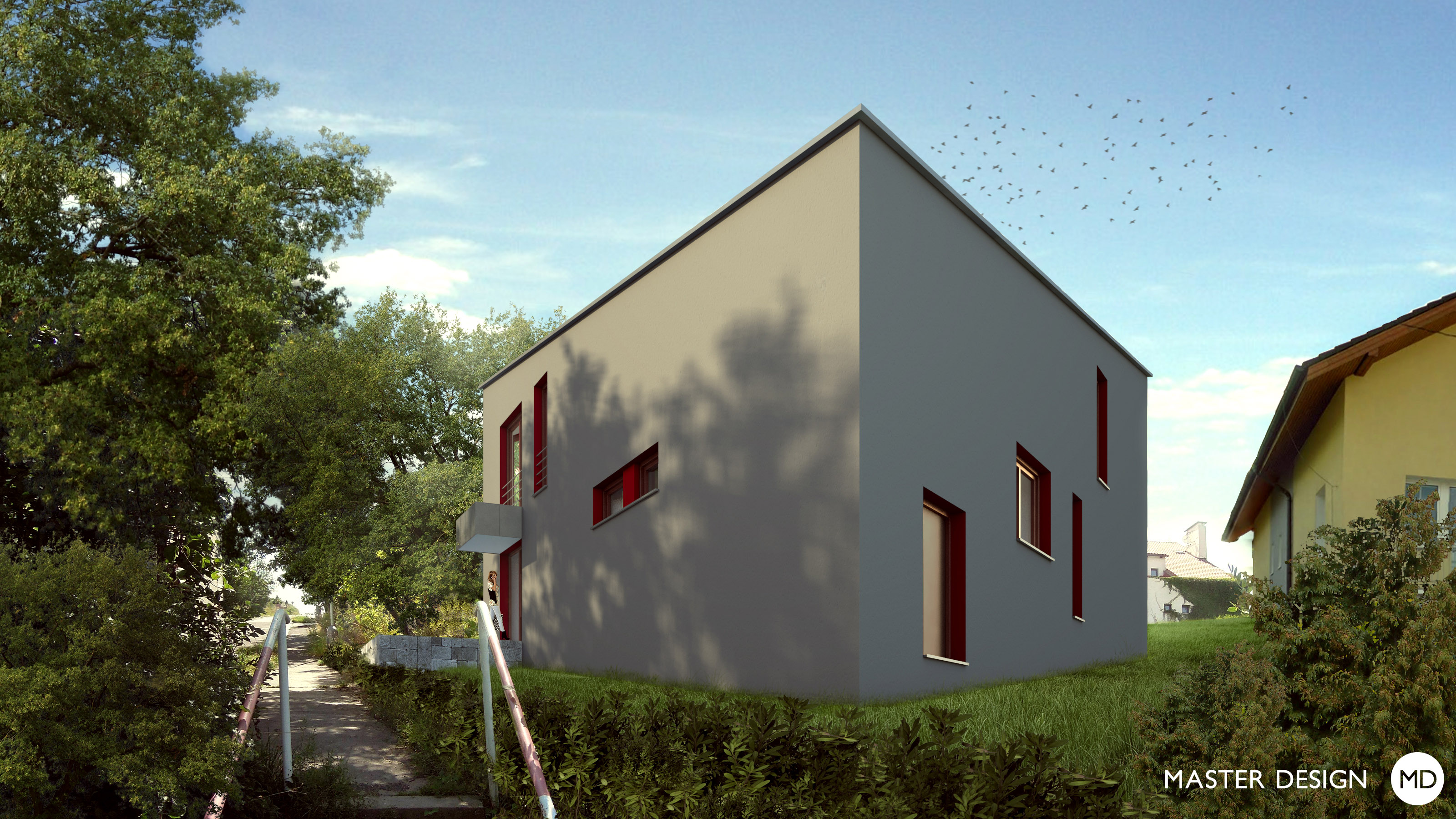 Trojúhelníkový dům pro ajťáka na stísněnou parceluPraha Řeporyje - vizualizace2 Trojúhelníkový dům pro ajťáka na stísněnou parceluPraha Řeporyje - vizualizace2
