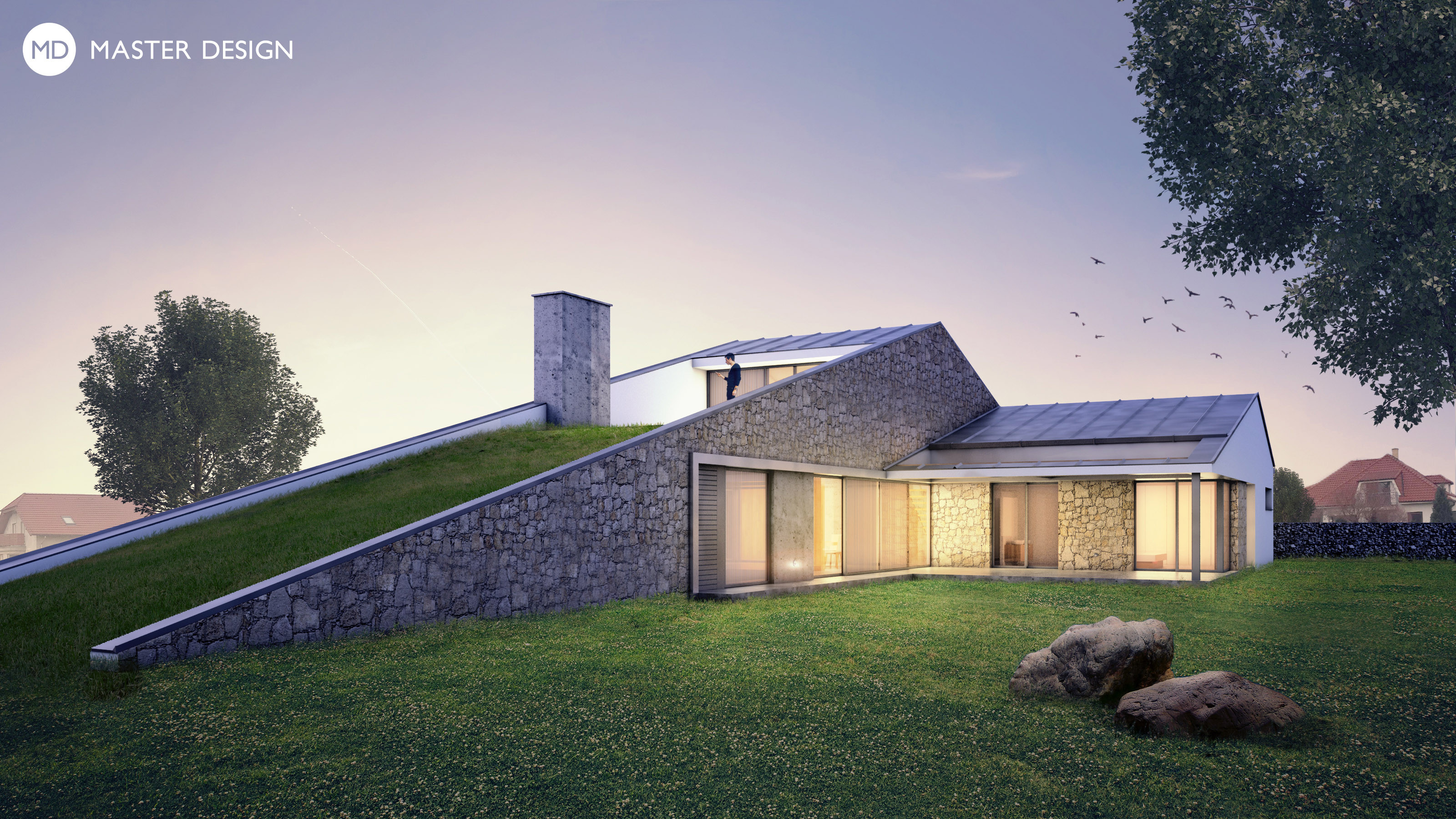 Luxusní dům ve tvaru sedlových střech a zelenou střešní terasouDobříš - vizualizace4 Luxusní dům ve tvaru sedlových střech a zelenou střešní terasouDobříš - vizualizace4