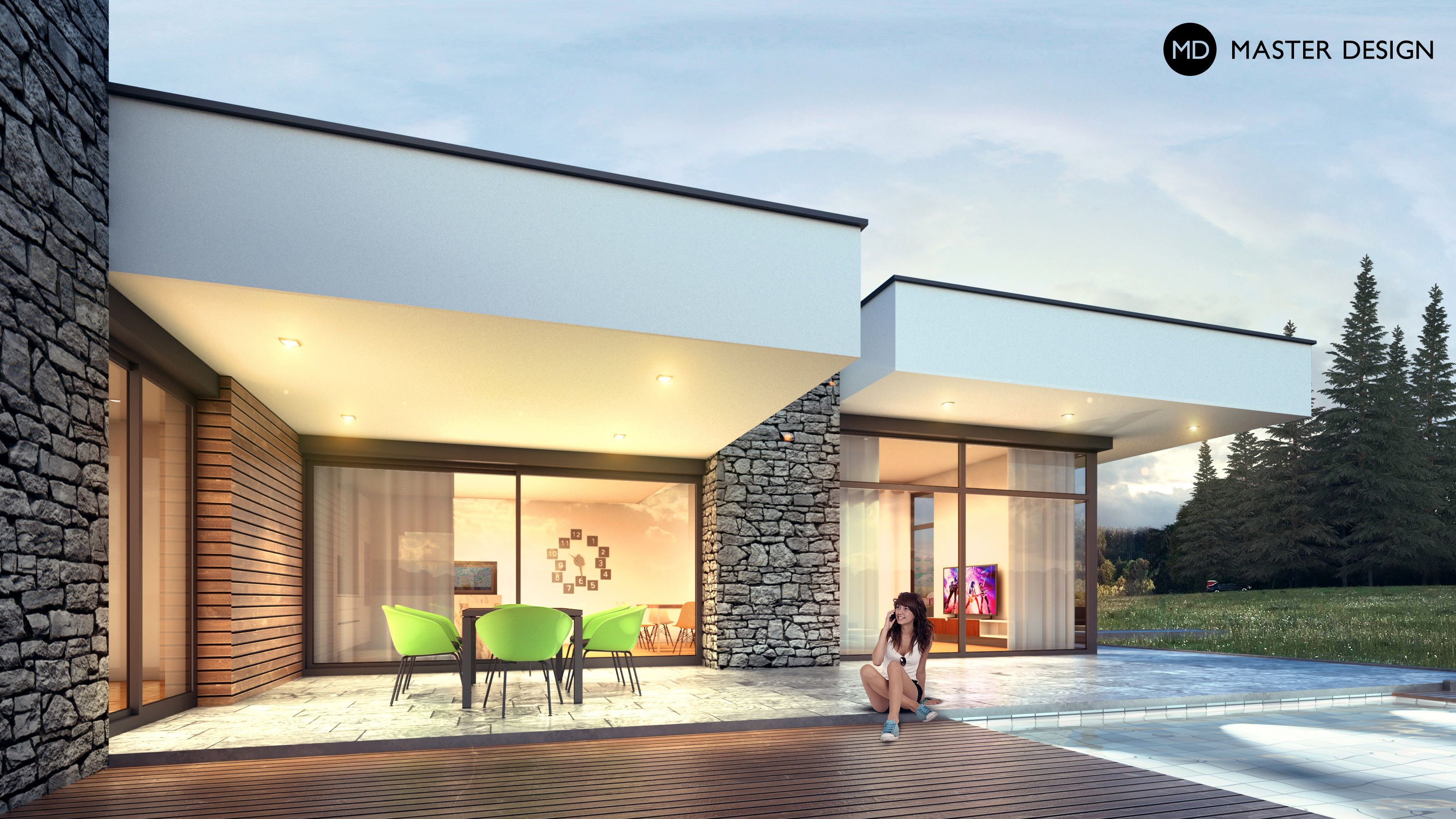 Elegantní bungalov s vyvýšeným obývacím pokojemPraha Východ - vizualizace3 Elegantní bungalov s vyvýšeným obývacím pokojemPraha Východ - vizualizace3