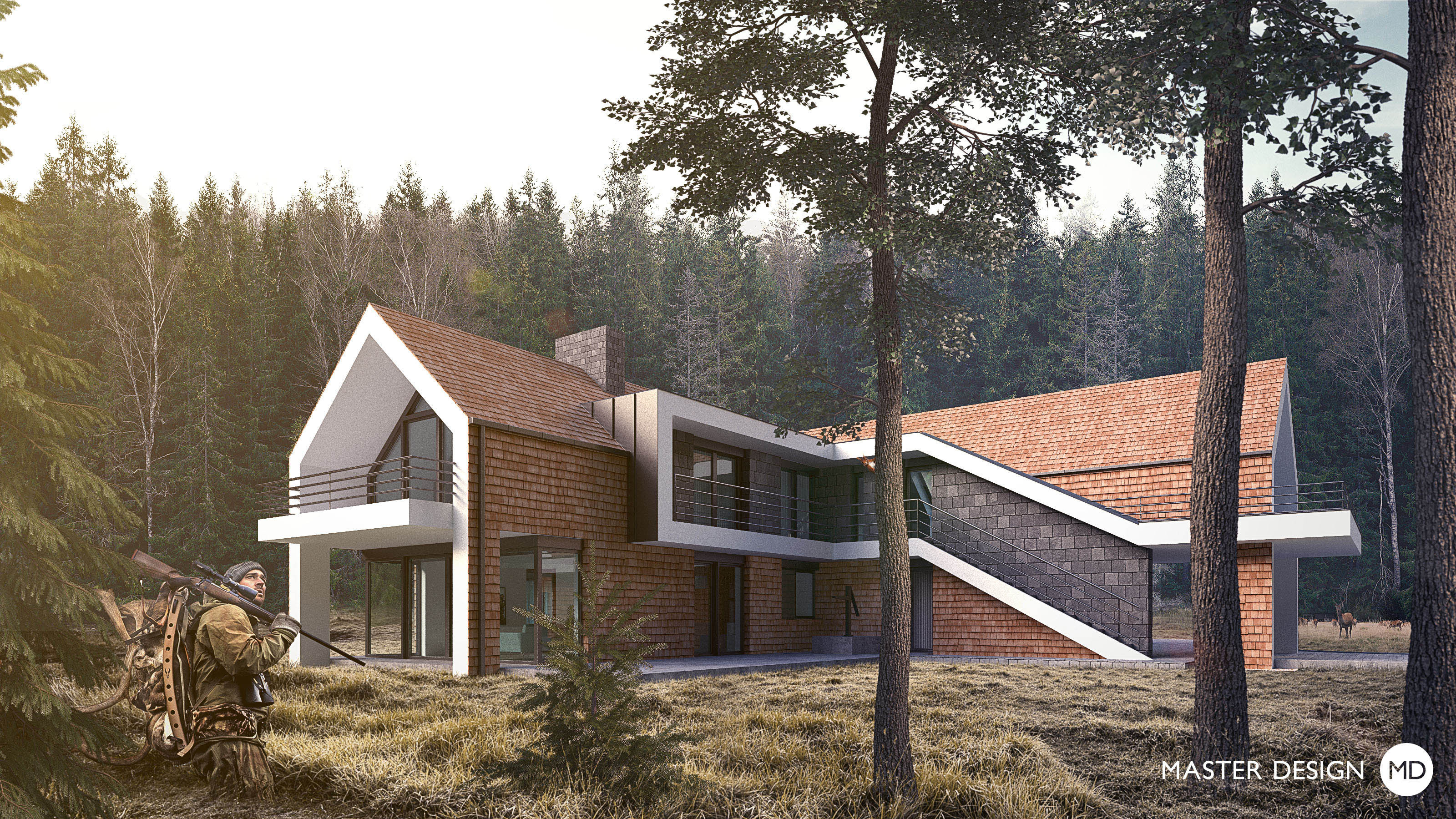 Moderní dům pro myslivce z dřevěných šindelů - Tábor - hlavní vizualizace Moderní dům pro myslivce z dřevěných šindelů - Tábor - hlavní vizualizace