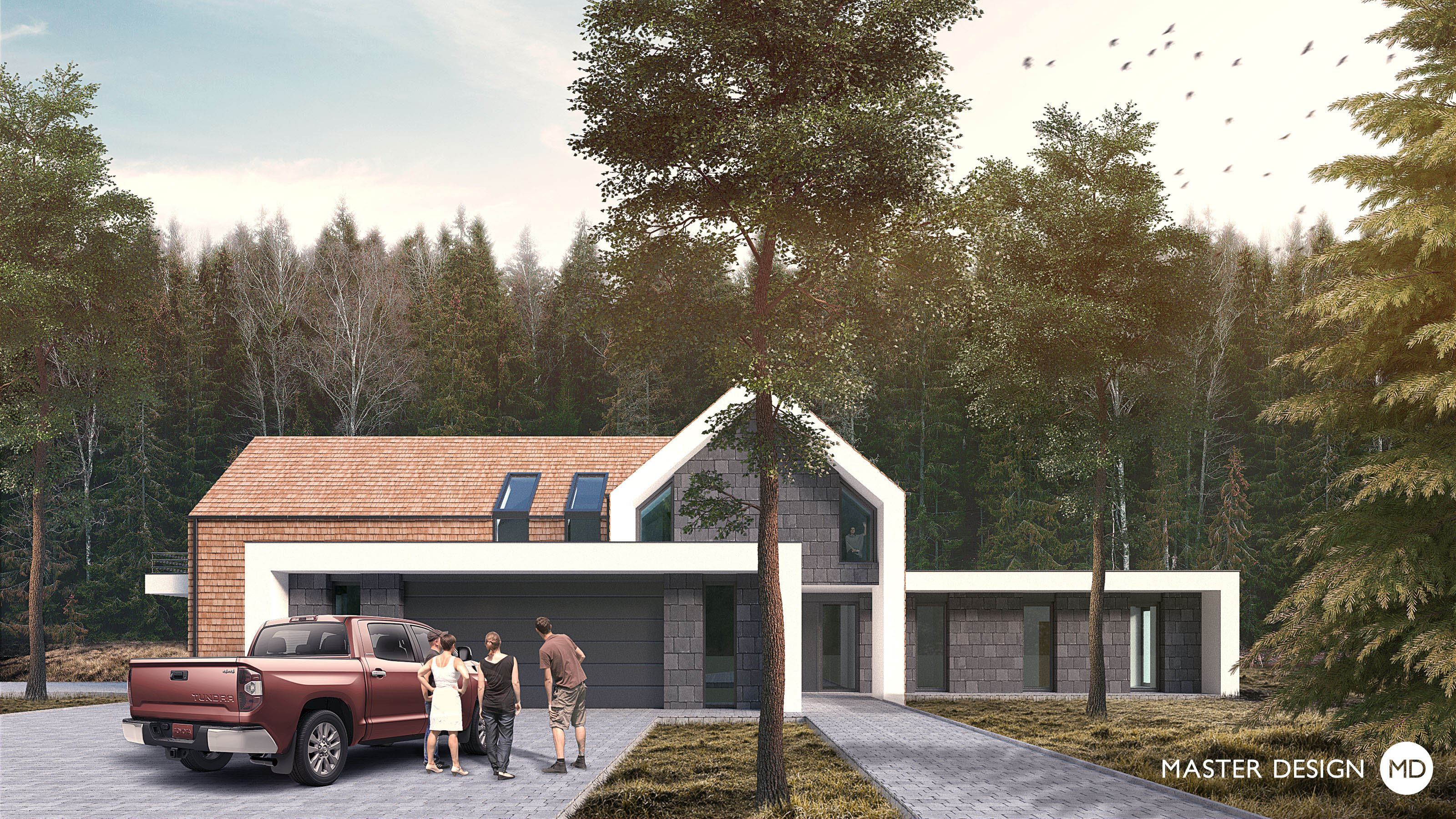 Moderní dům pro myslivce z dřevěných šindelůTábor - vizualizace3 Moderní dům pro myslivce z dřevěných šindelůTábor - vizualizace3