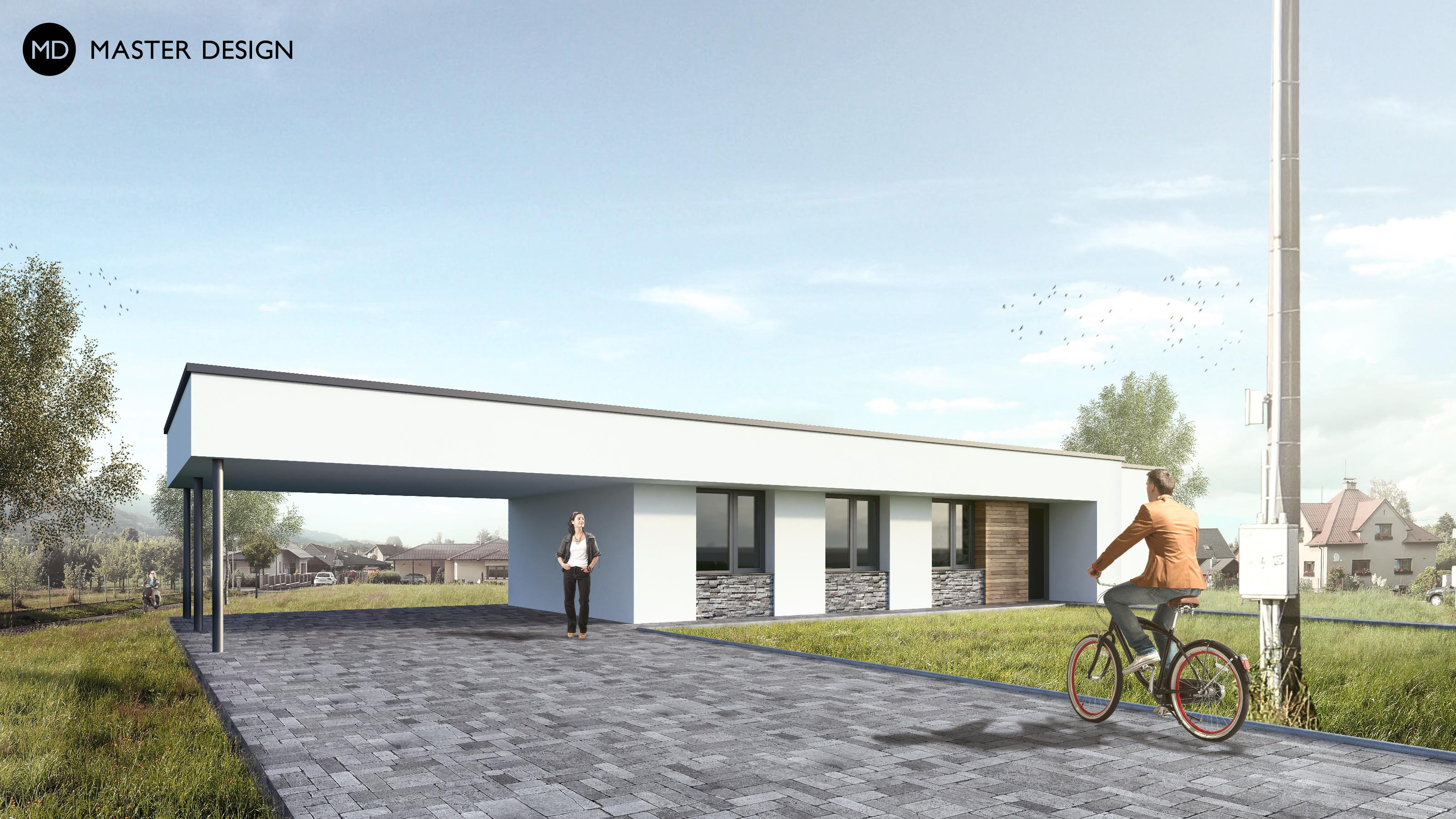 Nízkorozpočtový bungalov s vyvýšeným obývacím pokojem s pohledem na BeskydyČeladná - vizualizace2 Nízkorozpočtový bungalov s vyvýšeným obývacím pokojem s pohledem na BeskydyČeladná - vizualizace2