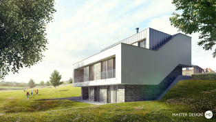 Rodinný dům v terénu levitující nad horizontem se střešní terasou - Praha Slivenec - hlavní vizualizace