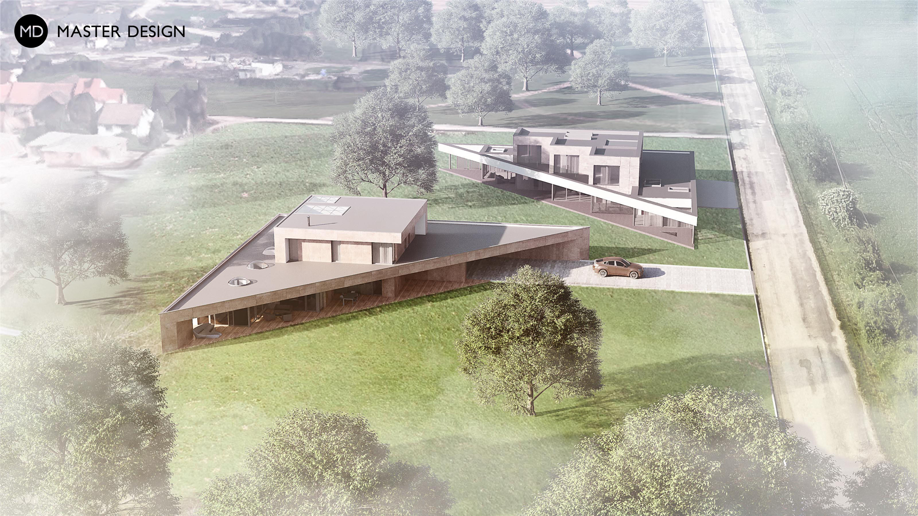 Luxusní vila ve tvaru trojúhelníku #1 s vnitřním bazénemZruč-Senec - vizualizace4 Luxusní vila ve tvaru trojúhelníku #1 s vnitřním bazénemZruč-Senec - vizualizace4