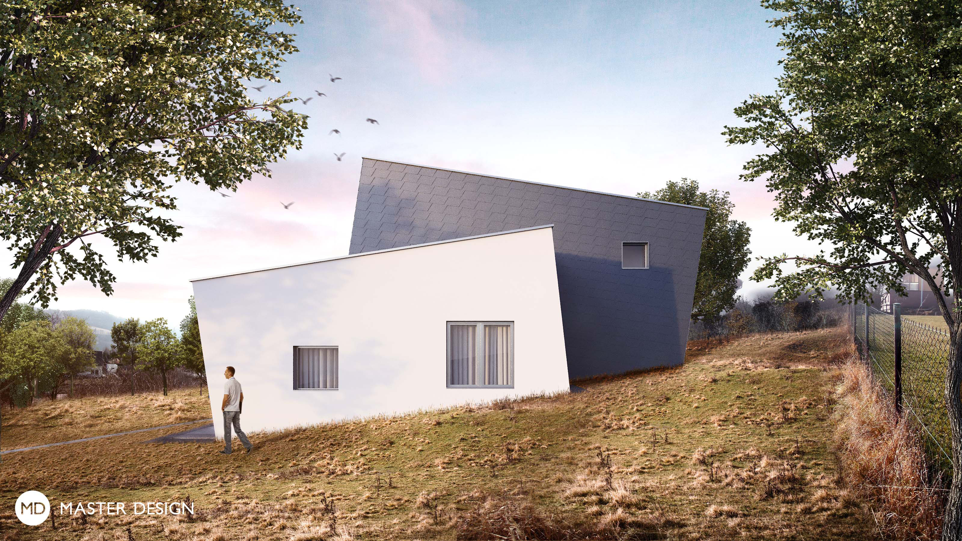 Inclined house with facades covered by metal tiles and great view of countryside for doctorLoděnice u Berouna - visualisation3
