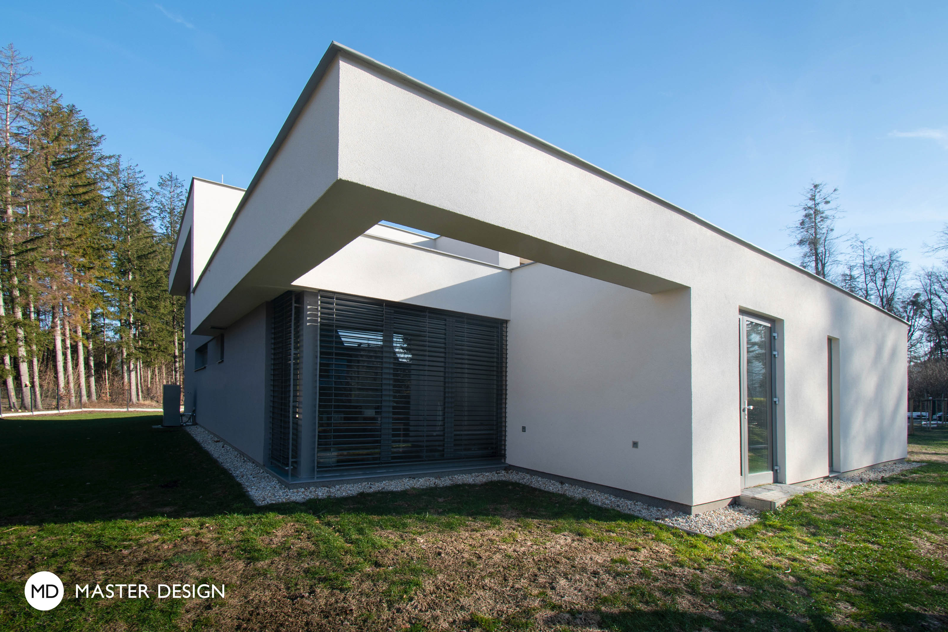 Luxury house for fisherman with large garden, facade with stone tiles and flat roofČeladná - visualisation3