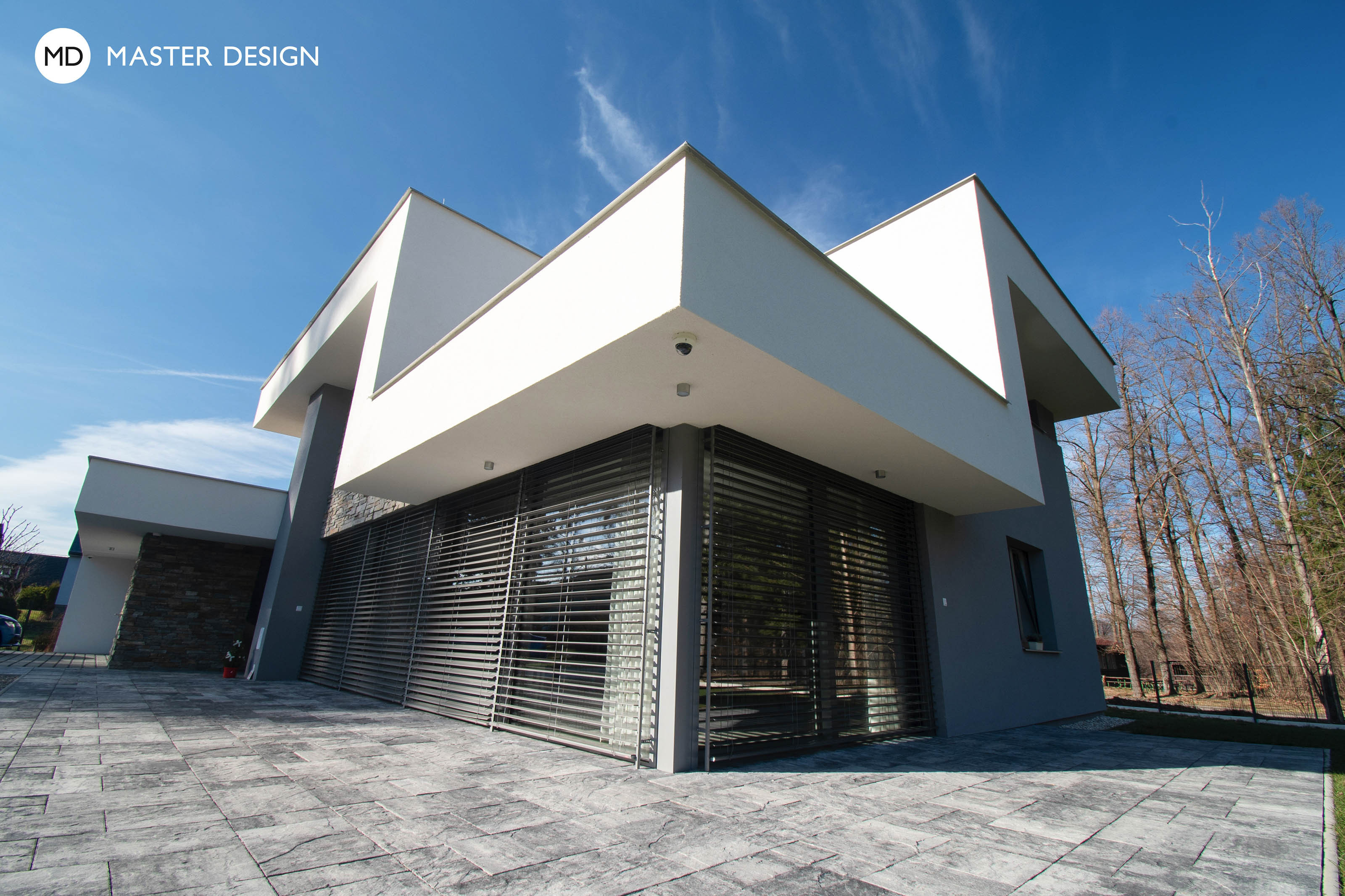 Luxury house for fisherman with large garden, facade with stone tiles and flat roofČeladná - visualisation4
