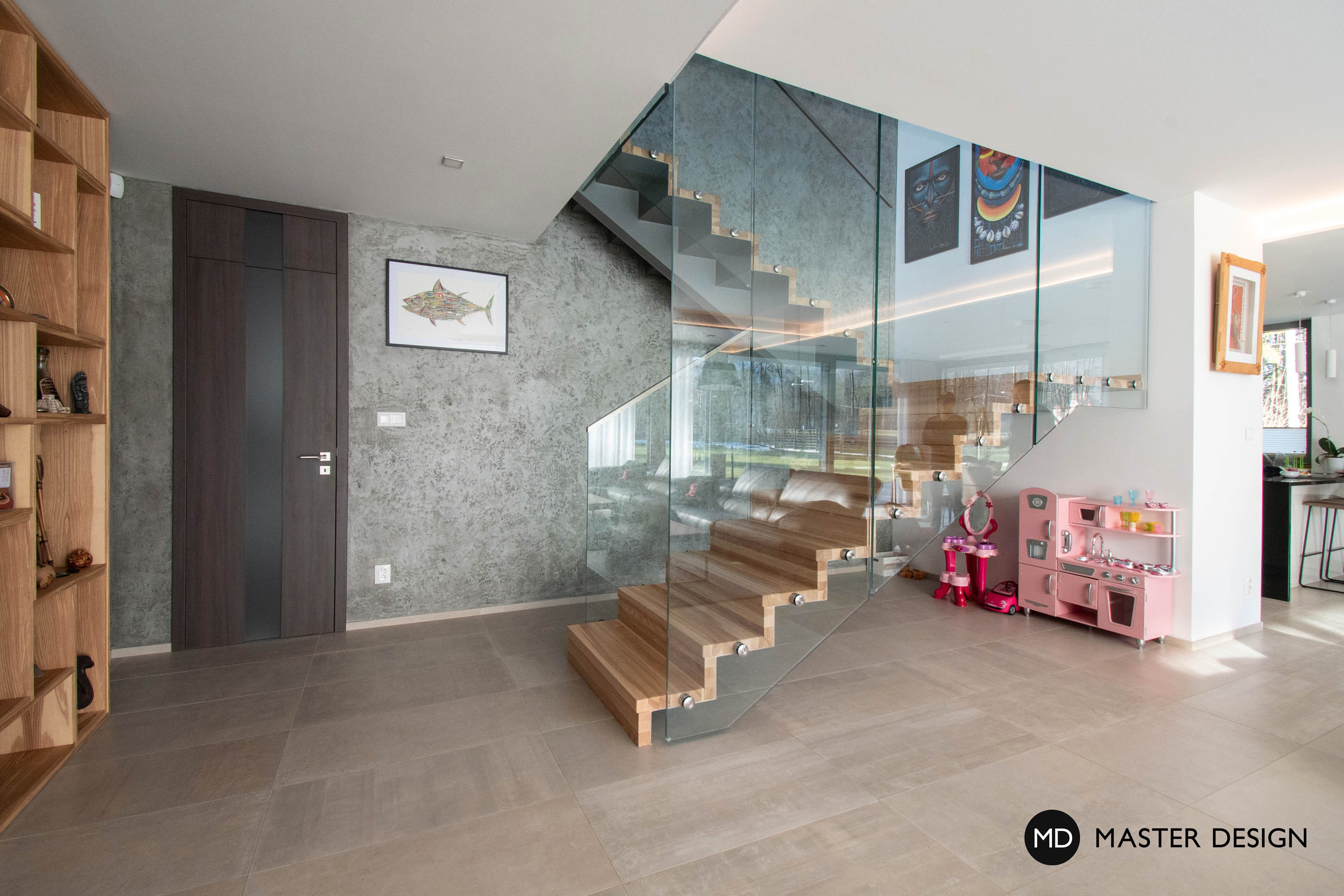 Luxury house for fisherman with large garden, facade with stone tiles and flat roofČeladná - visualisation9