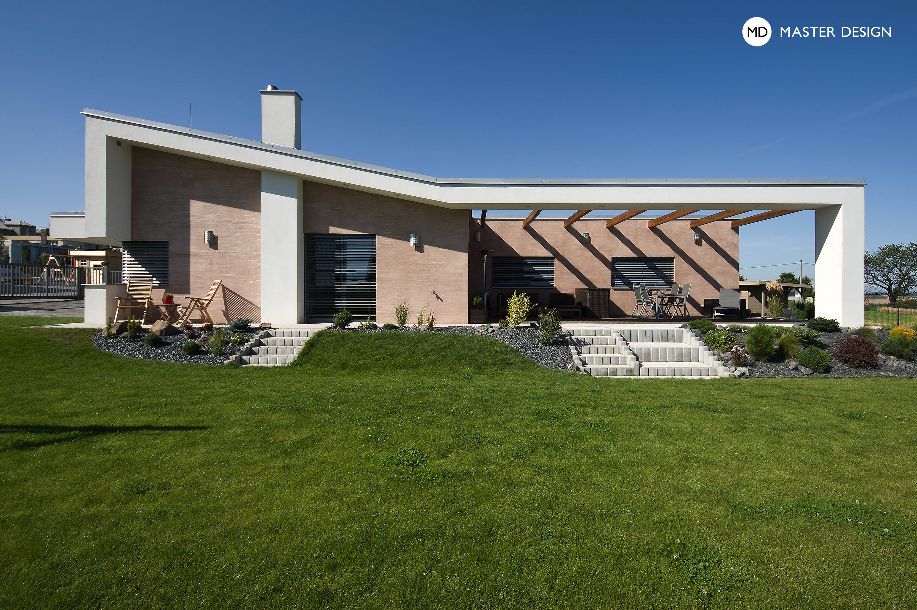 atypický bungalov s velkou terasou, krytým stáním a zastřešením s kombinací ploché a pultové střechyDěhylov - vizualizace3 atypický bungalov s velkou terasou, krytým stáním a zastřešením s kombinací ploché a pultové střechyDěhylov - vizualizace3