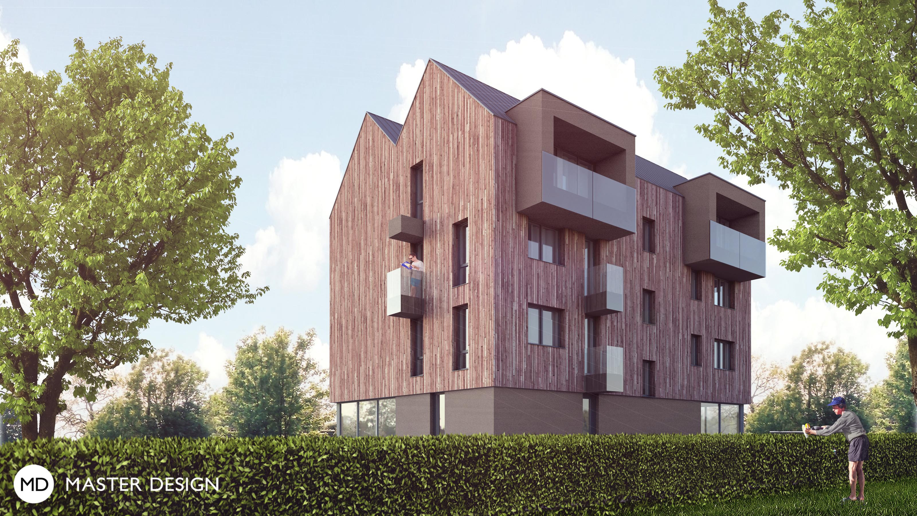 Developerský projekt bytového domu s dřevěným obkladem a sedlovou dvoustřechouMladá Boleslav - vizualizace2 Developerský projekt bytového domu s dřevěným obkladem a sedlovou dvoustřechouMladá Boleslav - vizualizace2