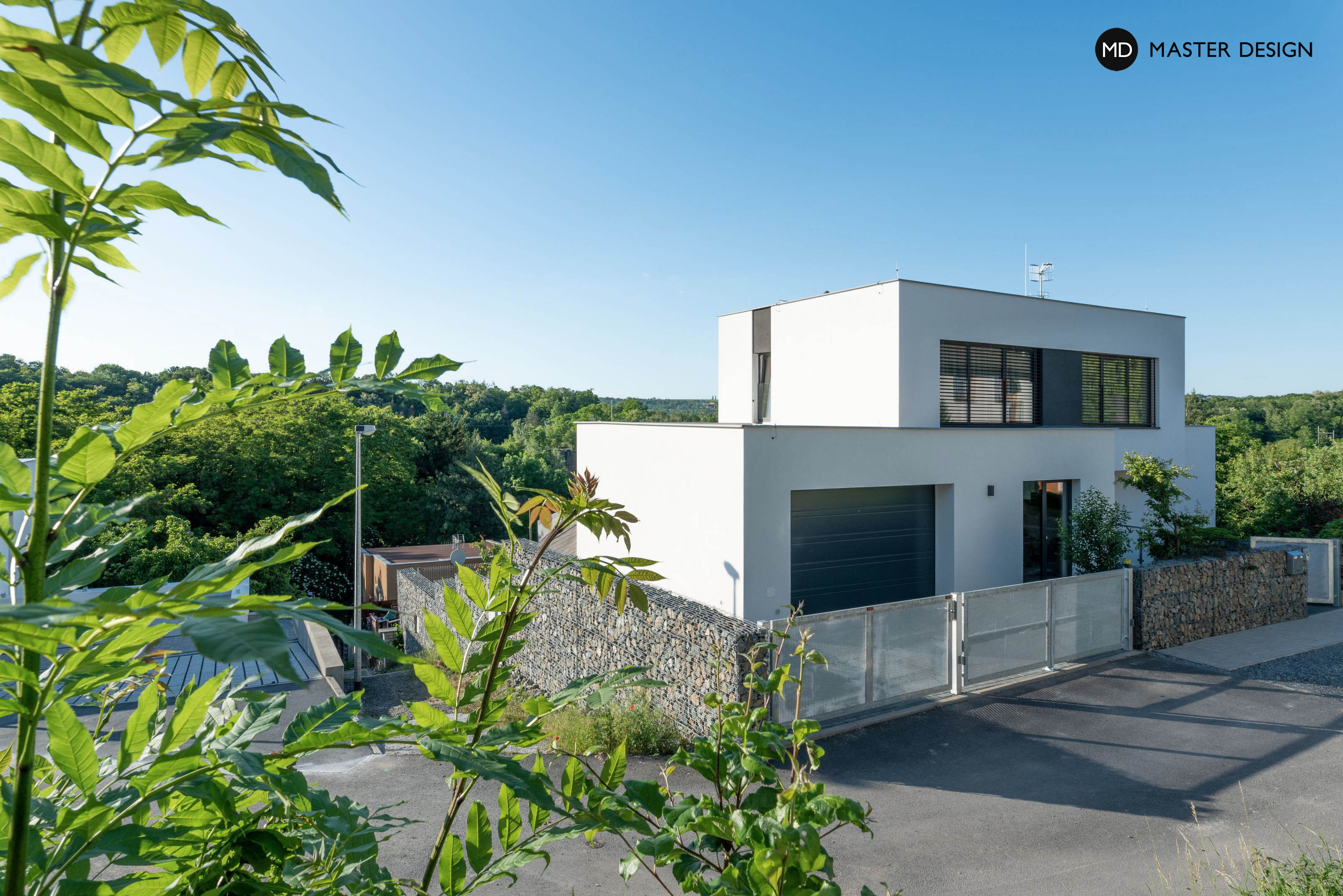 White three storey house at the slopePraha - visualisation2