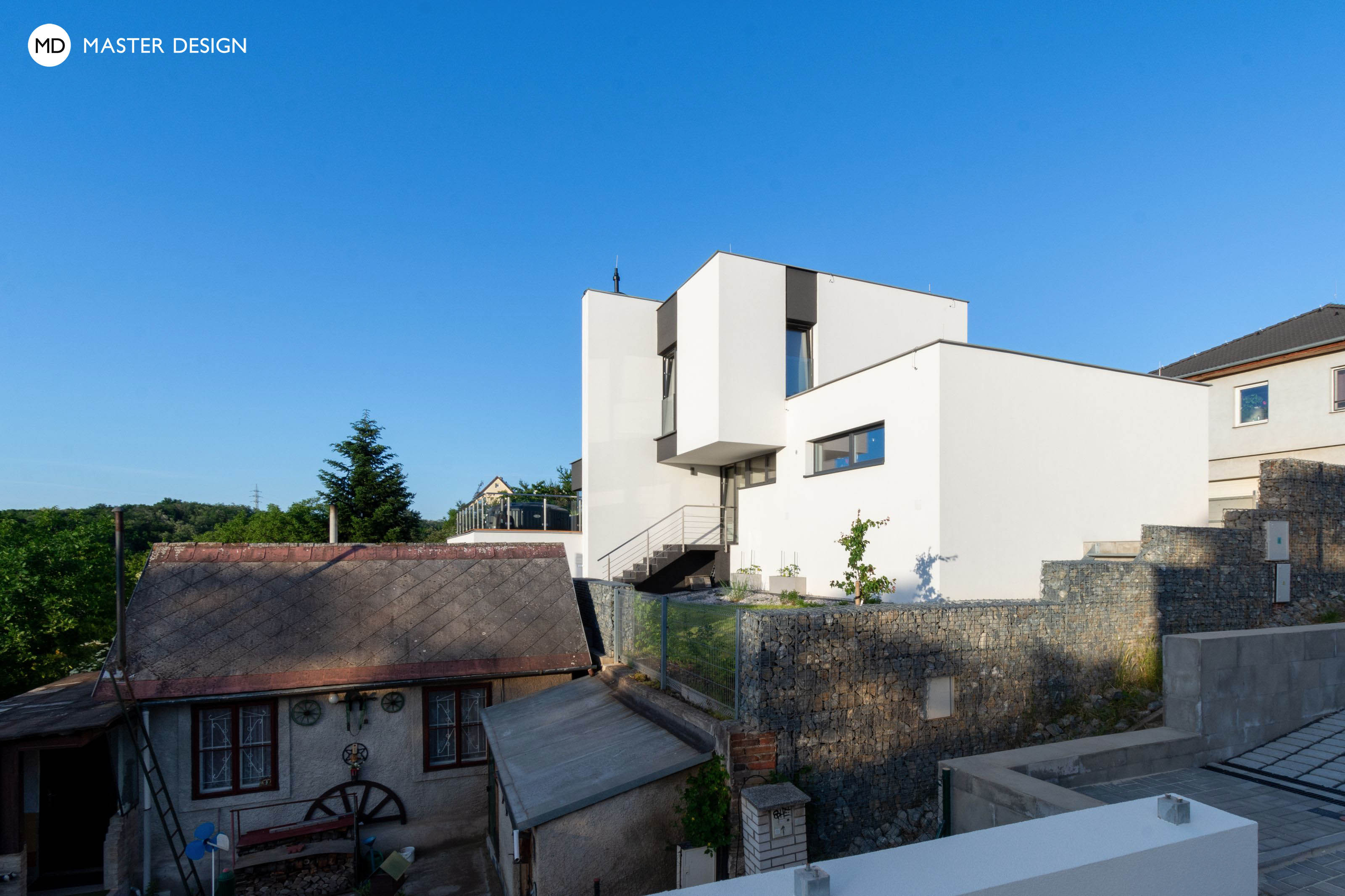 White three storey house at the slopePraha - visualisation3