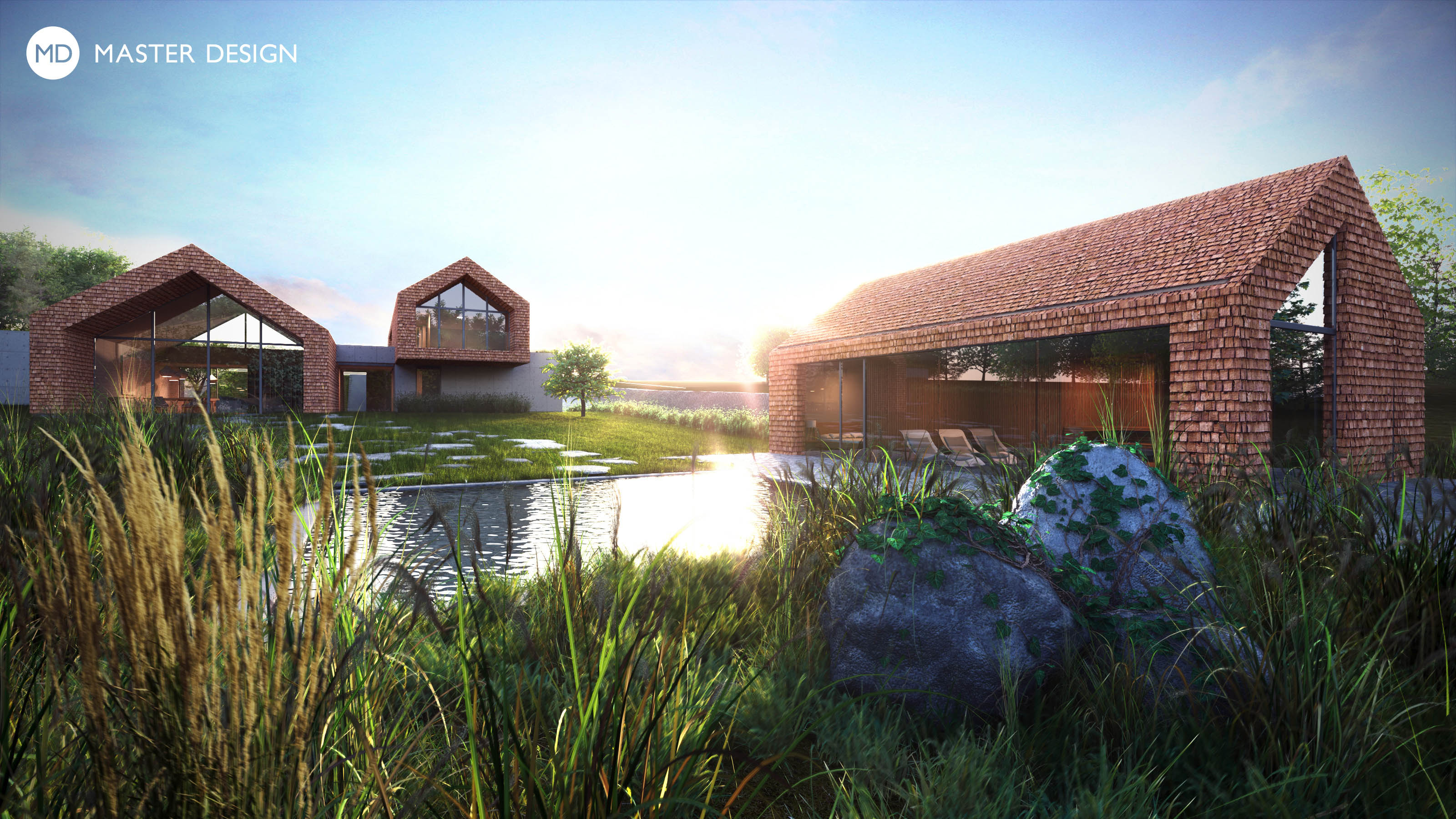 The House with Wooden Shingles and Exposed Concrete as a Mirror of the LandscapeLouny - visualisation2