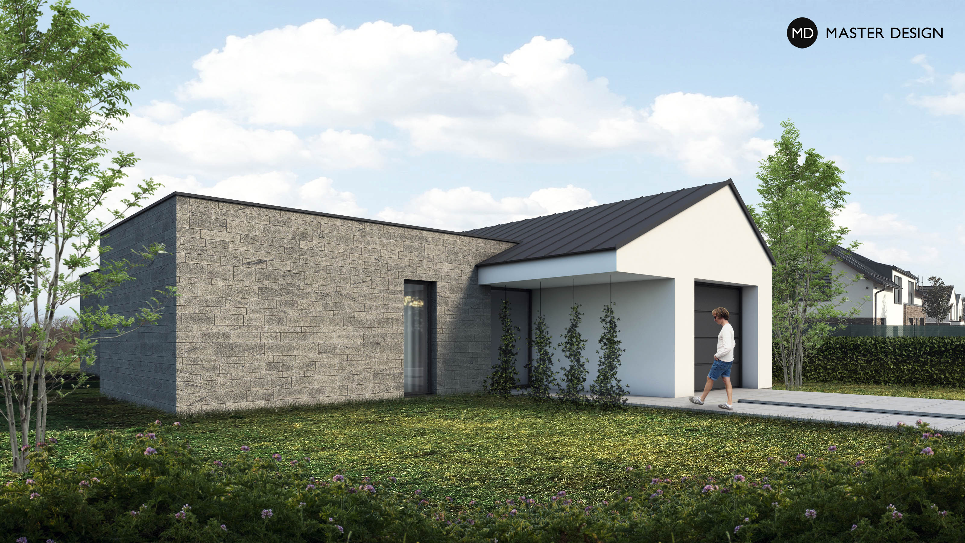 Modern Bungalow with a Patio Hidden from the NeighborsÚjezd u Průhonic - visualisation2 Modern Bungalow with a Patio Hidden from the NeighborsÚjezd u Průhonic - visualisation2