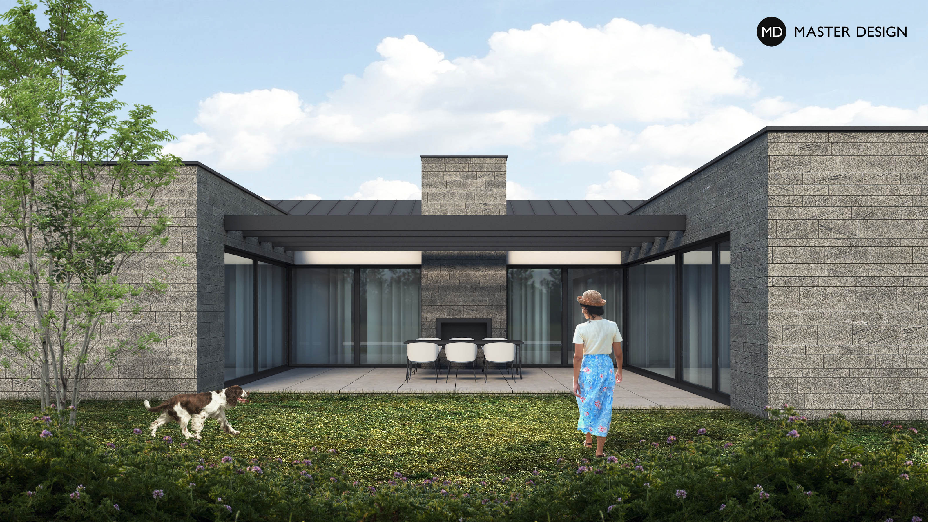 Modern Bungalow with a Patio Hidden from the NeighborsÚjezd u Průhonic - visualisation3 Modern Bungalow with a Patio Hidden from the NeighborsÚjezd u Průhonic - visualisation3