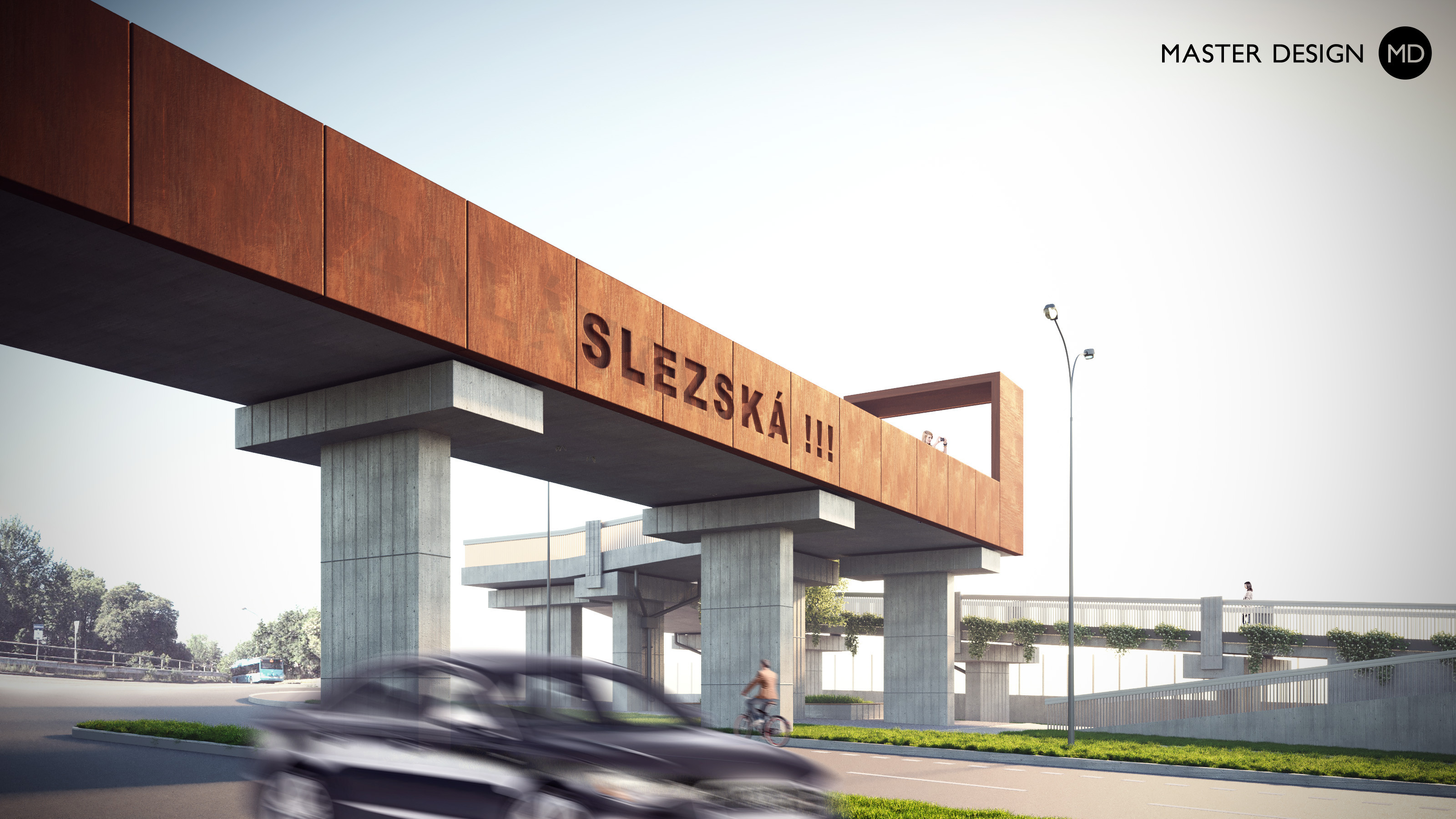 Revitalizace veřejného prostoru s vyhlídkou a travnatým mostem - Ostrava Bazaly - vizualizace 3 Revitalizace veřejného prostoru s vyhlídkou a travnatým mostem - Ostrava Bazaly - vizualizace 3