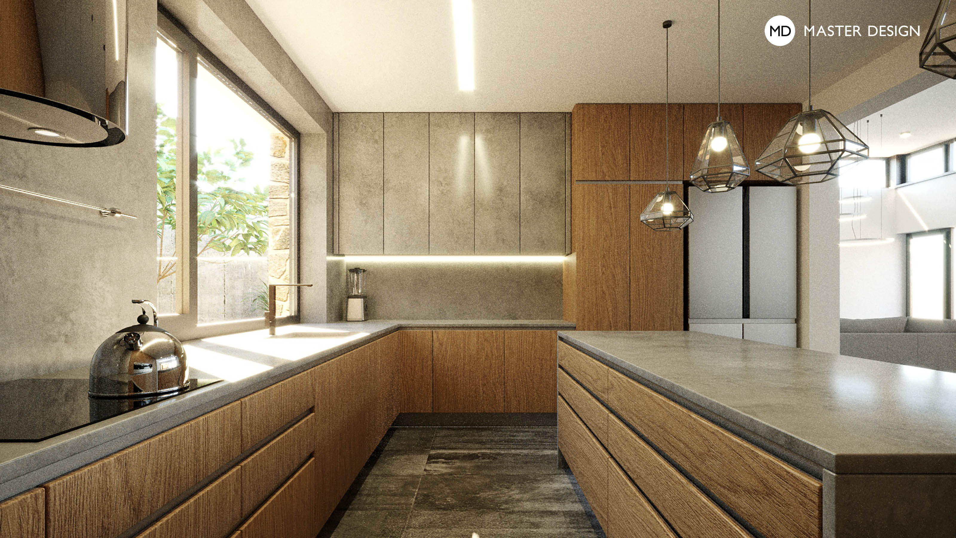 Kitchen design featuring oak veneer in a luxury homeNový Jičín - visualisation2