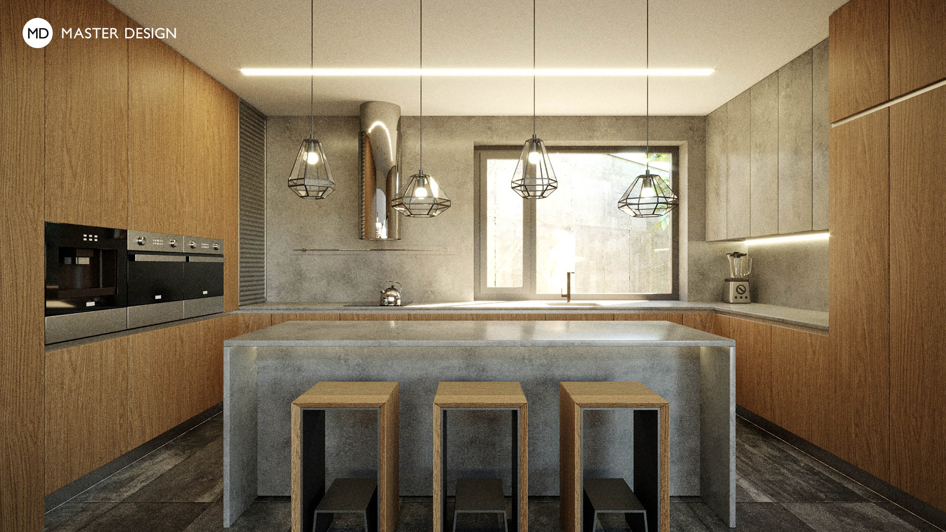 Kitchen design featuring oak veneer in a luxury homeNový Jičín - visualisation3