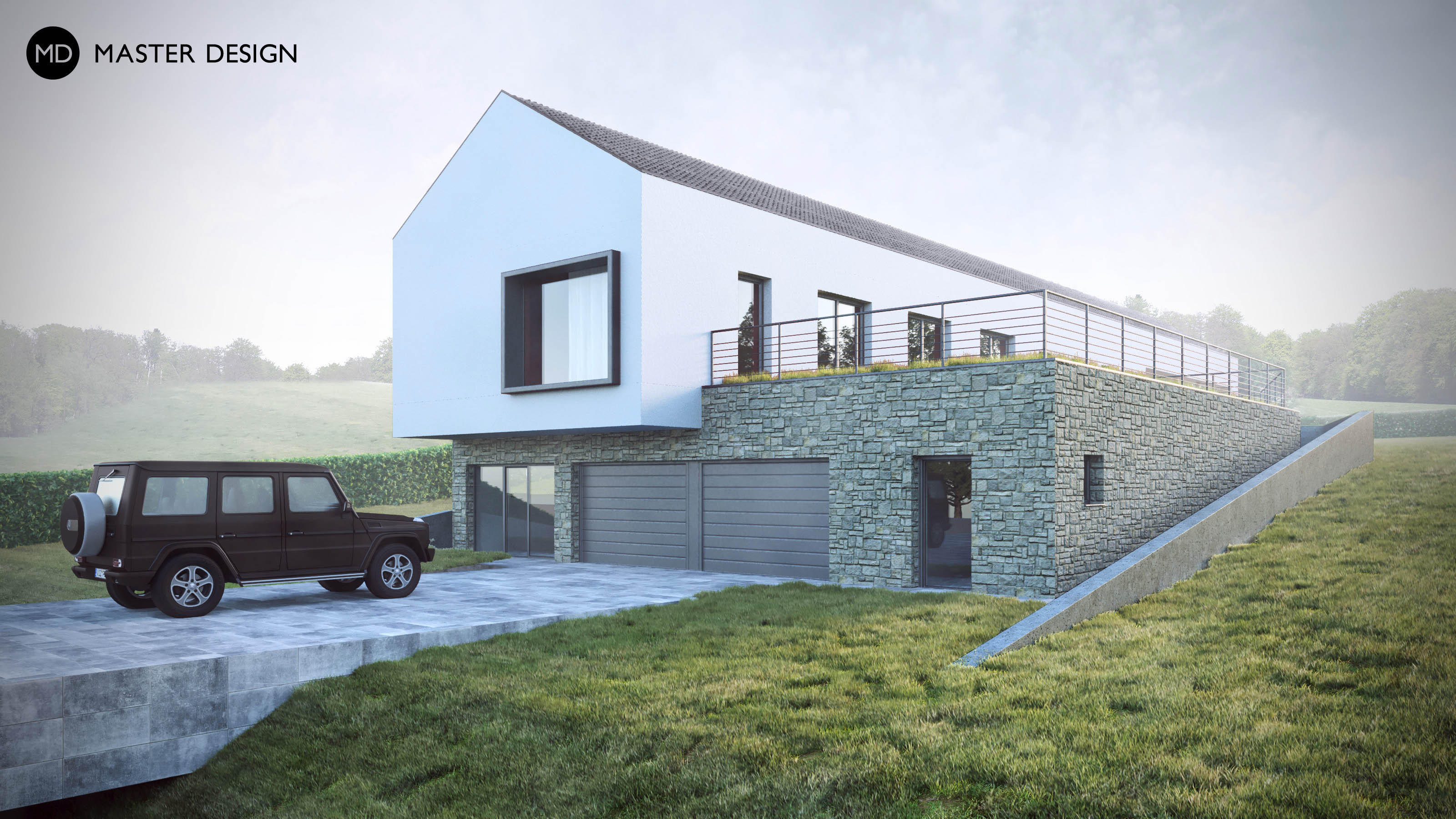 Moderní vesnický dům s wellness se zapuštěným atriemBruntál - vizualizace2 Moderní vesnický dům s wellness se zapuštěným atriemBruntál - vizualizace2