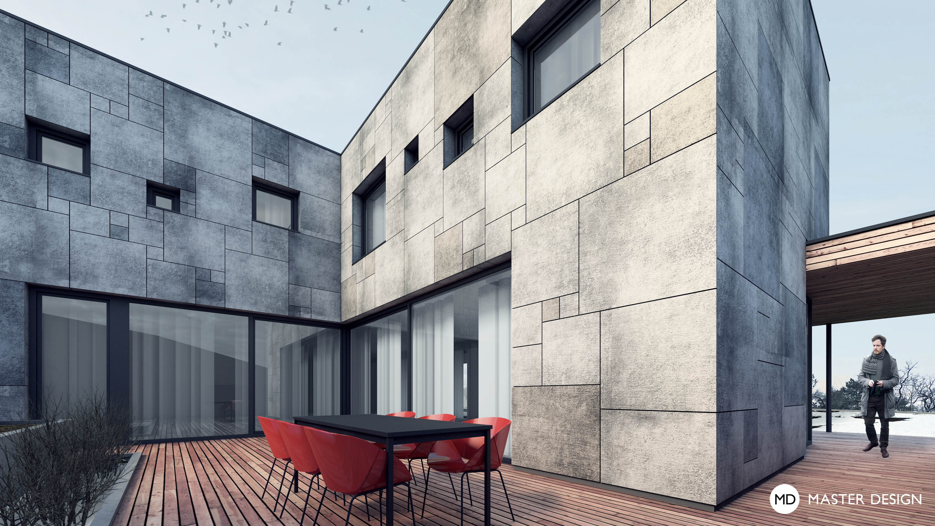 Modern House on the Slope with Square WindowsŽelevčice - visualisation3 Modern House on the Slope with Square WindowsŽelevčice - visualisation3