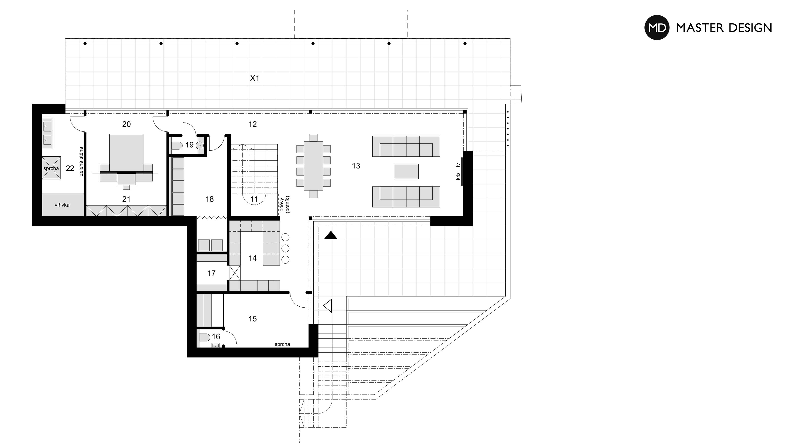 Modern House on the Slope with Square WindowsŽelevčice - visualisation4 Modern House on the Slope with Square WindowsŽelevčice - visualisation4
